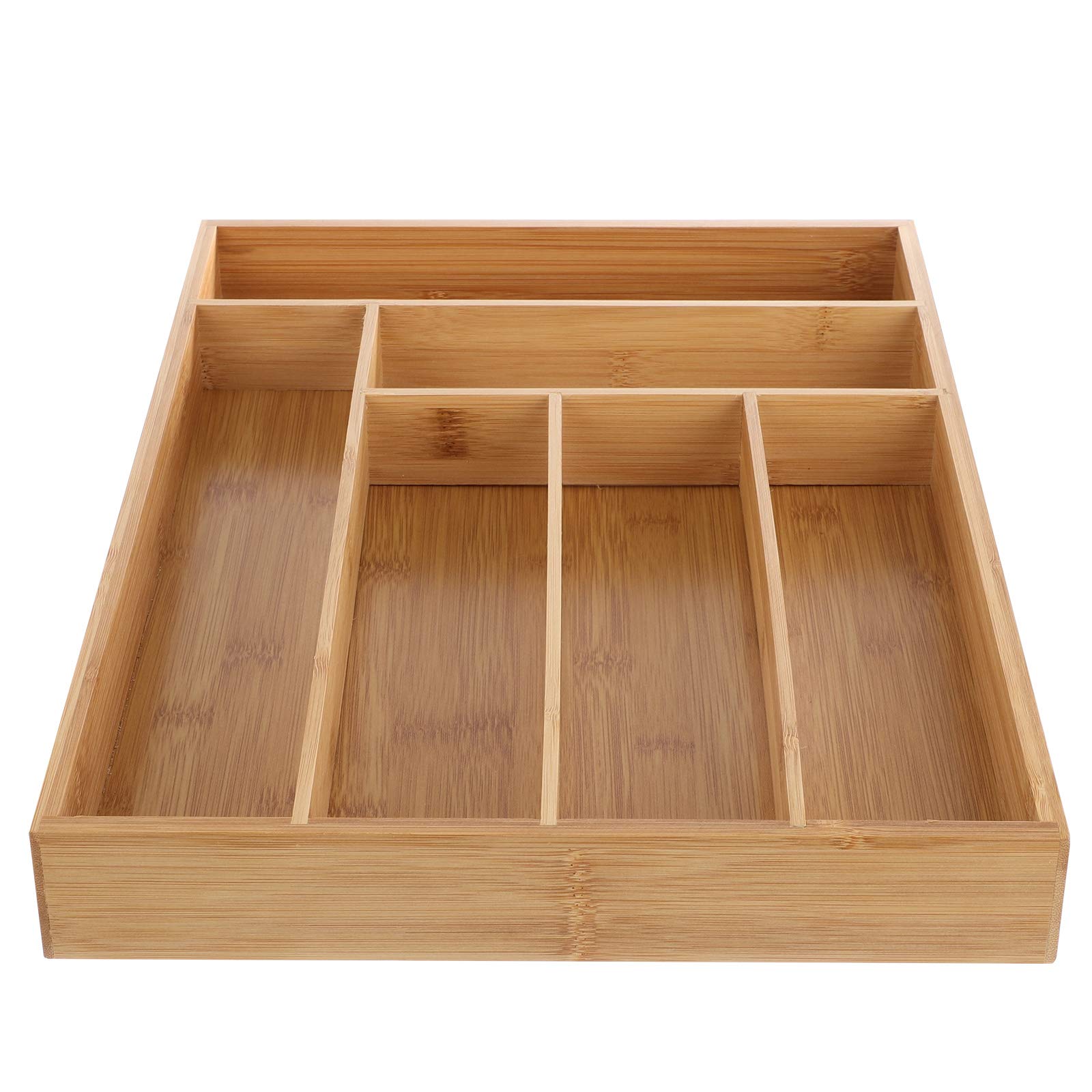 DOITOOL Bamboo Cutlery Organizer - 6 Compartment Drawer Storage Box for Forks, Knives, Spoons | Kitchen Utensil Organizer for Drawer, Dining Table & Countertop Organization