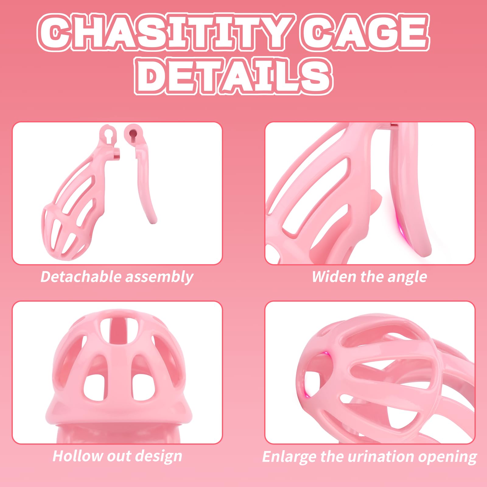 Lightweight Male Chastity Cage with 5 Adjustable Rings & Invisible Lock - Pink Bondage Device for Penis Exercise & Adult Play | Perfect for BDSM, Couples Play & Discreet Wear Under Clothing