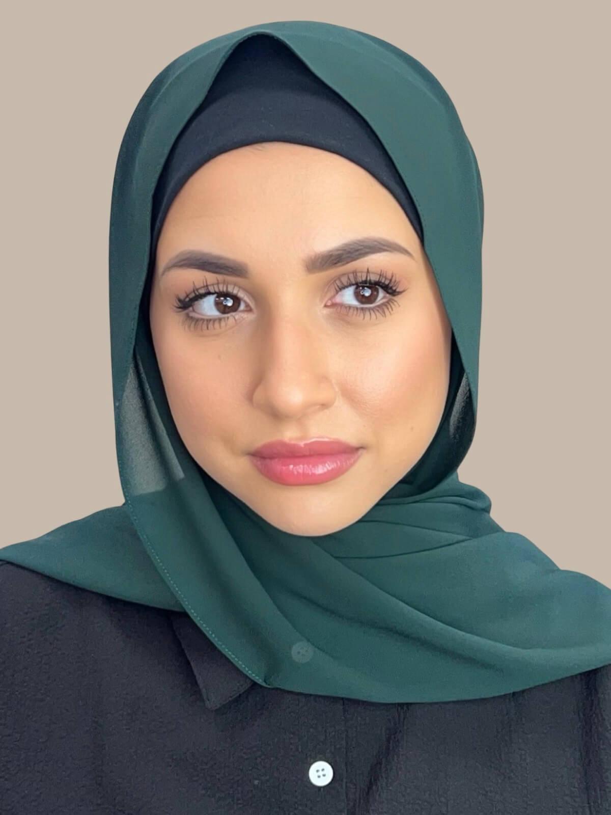 Elegant Dark Green Chiffon Hijab - Soft & Breathable Muslim Scarf for Women - Perfect for Daily Wear, Prayer, and Special Occasions