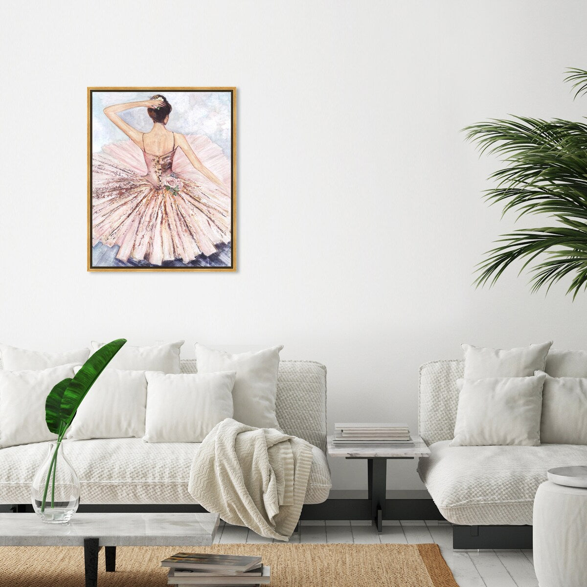 Ballet Dancer Tutu Glam Pink Framed Canvas Wall Art Print - Elegant Roses Inspired by Ballet - Perfect for Living Room, Bedroom & Dance Studio Decor