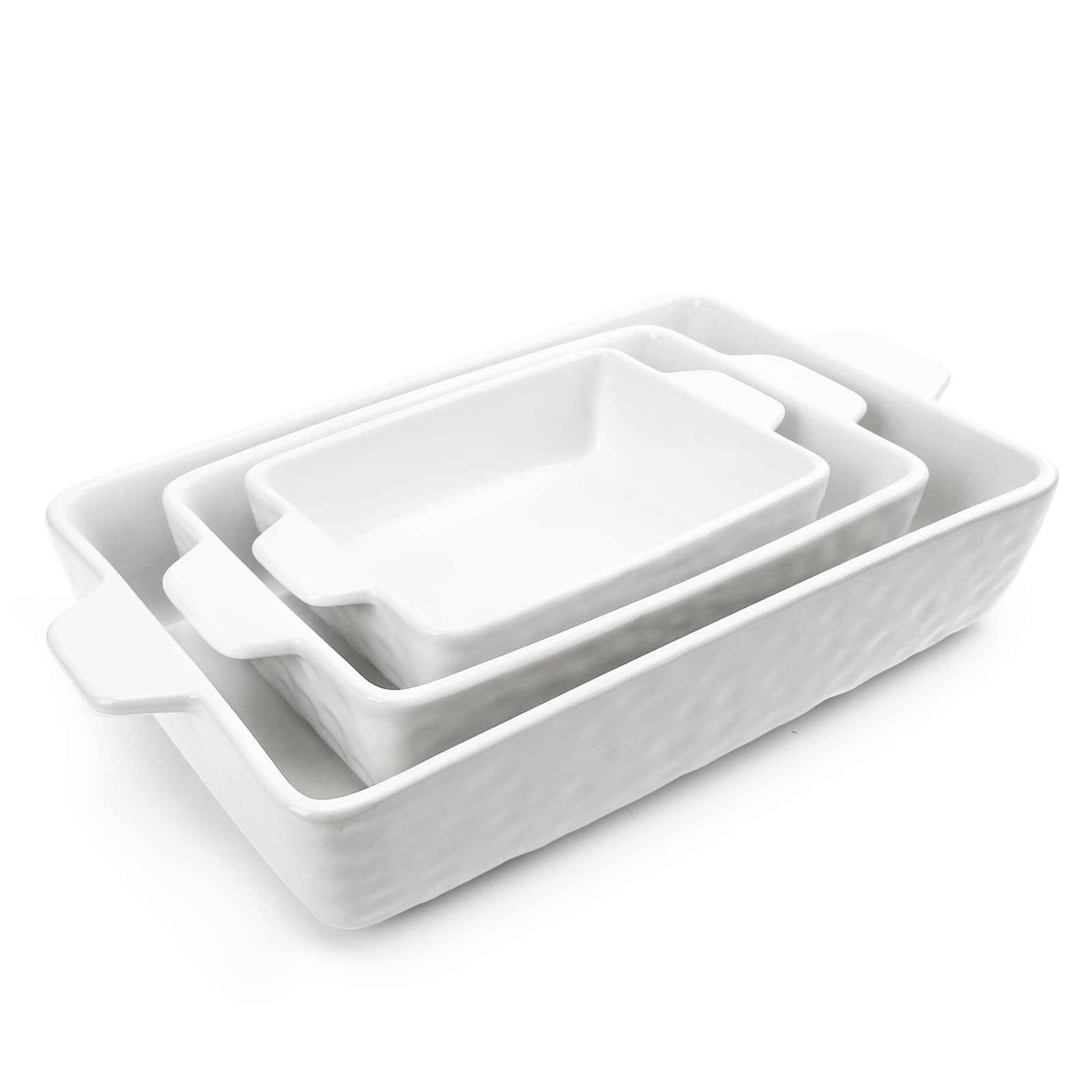 Premium Ceramic Bakeware Set - 3-Piece Rectangular Baking Dish, Casserole Dish & Lasagna Pan with Double Handles | Durable Stoneware for Oven, Microwave & Dishwasher | Perfect for Baking, Roasting & Serving Family Meals