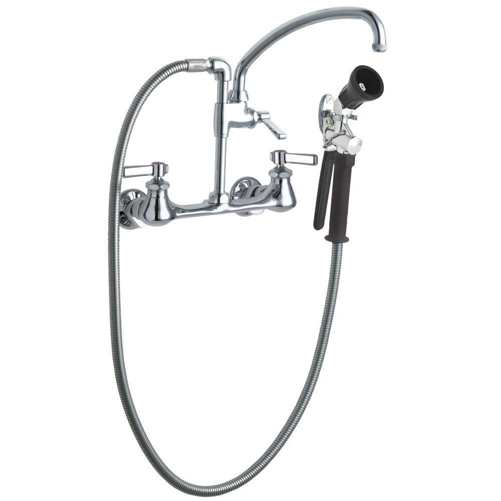 Chicago Faucets 3-Handle Side Sprayer Kitchen Faucet in Chrome Finish - Model 637984 | Durable Commercial-Grade Faucet for Restaurants, Home Kitchens & Food Service Areas