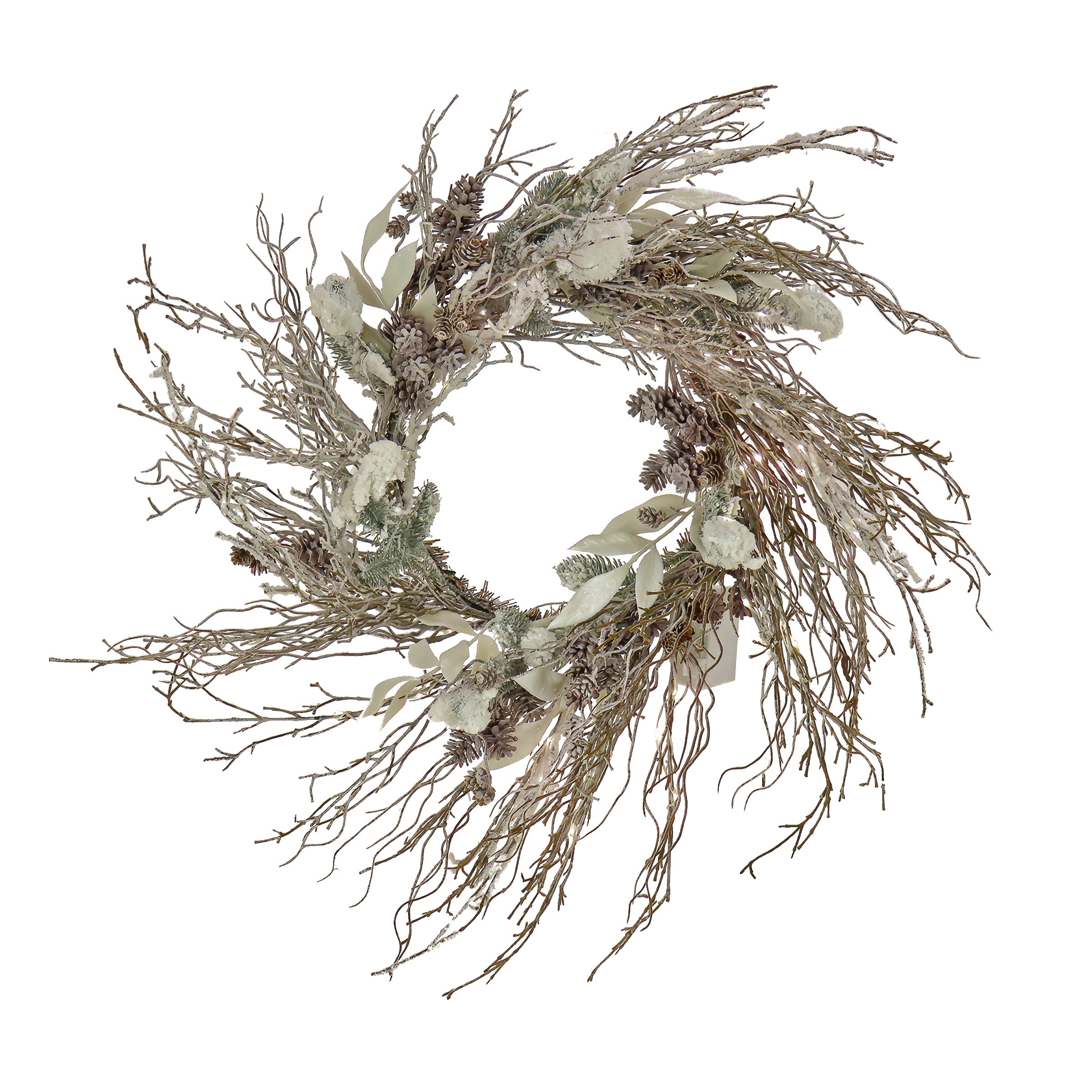 24 Inch Pre-Lit Alpine Snow Lump Wreath with Pure White LED Rice Lights - Perfect for Christmas Door Decor, Winter Home Decoration & Holiday Party Decorating