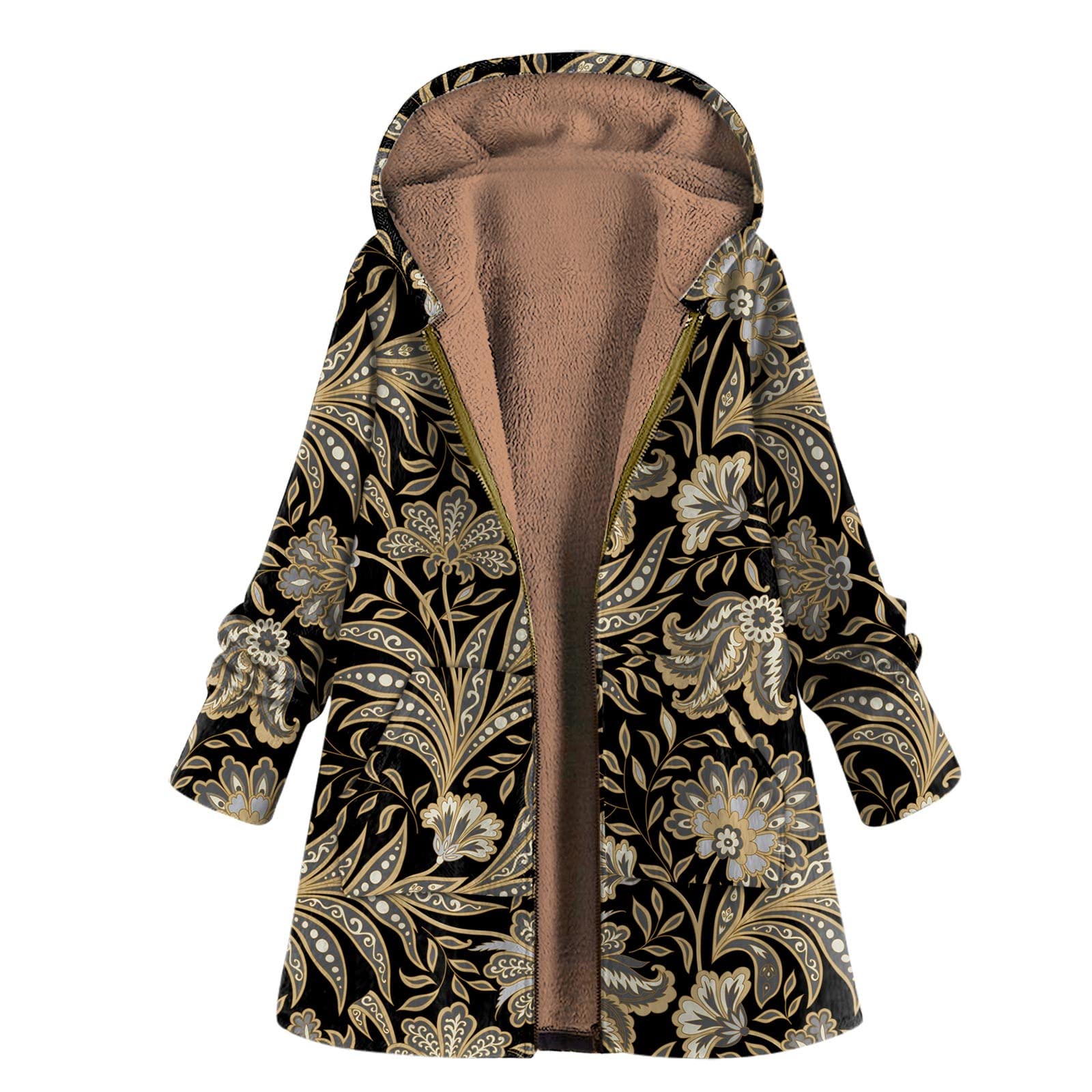 Women's Winter Jacket - Printed Plush Fleece Hooded Coat for Casual Wear | Warm & Stylish Outerwear for Fall, Winter & Spring | Perfect for Daily Commute, Outdoor Activities & Travel