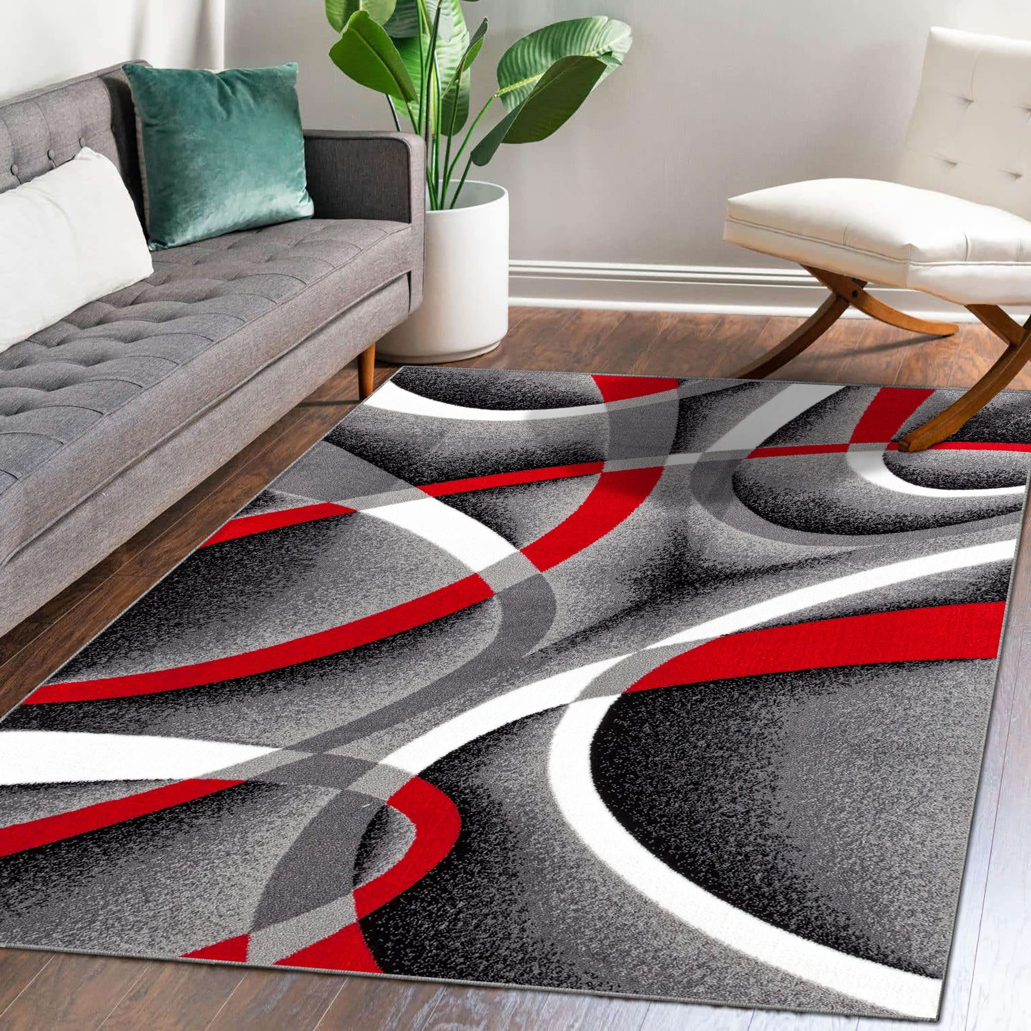 2305 Geometric Abstract Gray 2x7 Area Rugs for Entryway - Modern Non-Slip Runner for Hallway, Living Room & Bedroom - Perfect for Home Decor & High Traffic Areas