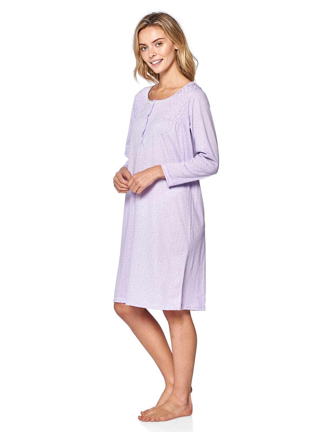 Women's Cotton Blend Long Sleeve Nightgown - Soft Henley Nightshirt for Casual Sleepwear & Lounge Wear - Perfect for Cozy Nights, Relaxing at Home, and Comfortable Sleep