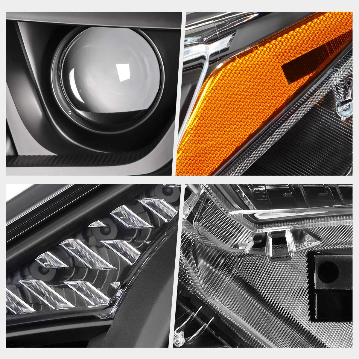 PM PERFORMOTOR 2Pcs Black Housing Projector Headlights Assembly with Amber Corner - Compatible with Toyota RAV4 2016-2018 | High Visibility LED Headlamps for Night Driving & Off-Road Adventures