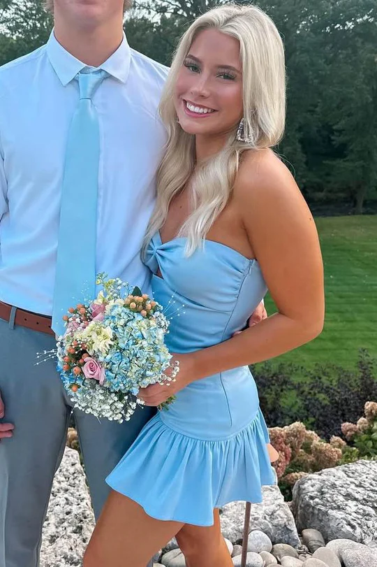 Elegant Blue Strapless Bodycon Homecoming Dress - Short Prom Dress J6965 for Party, Dance & Special Occasions