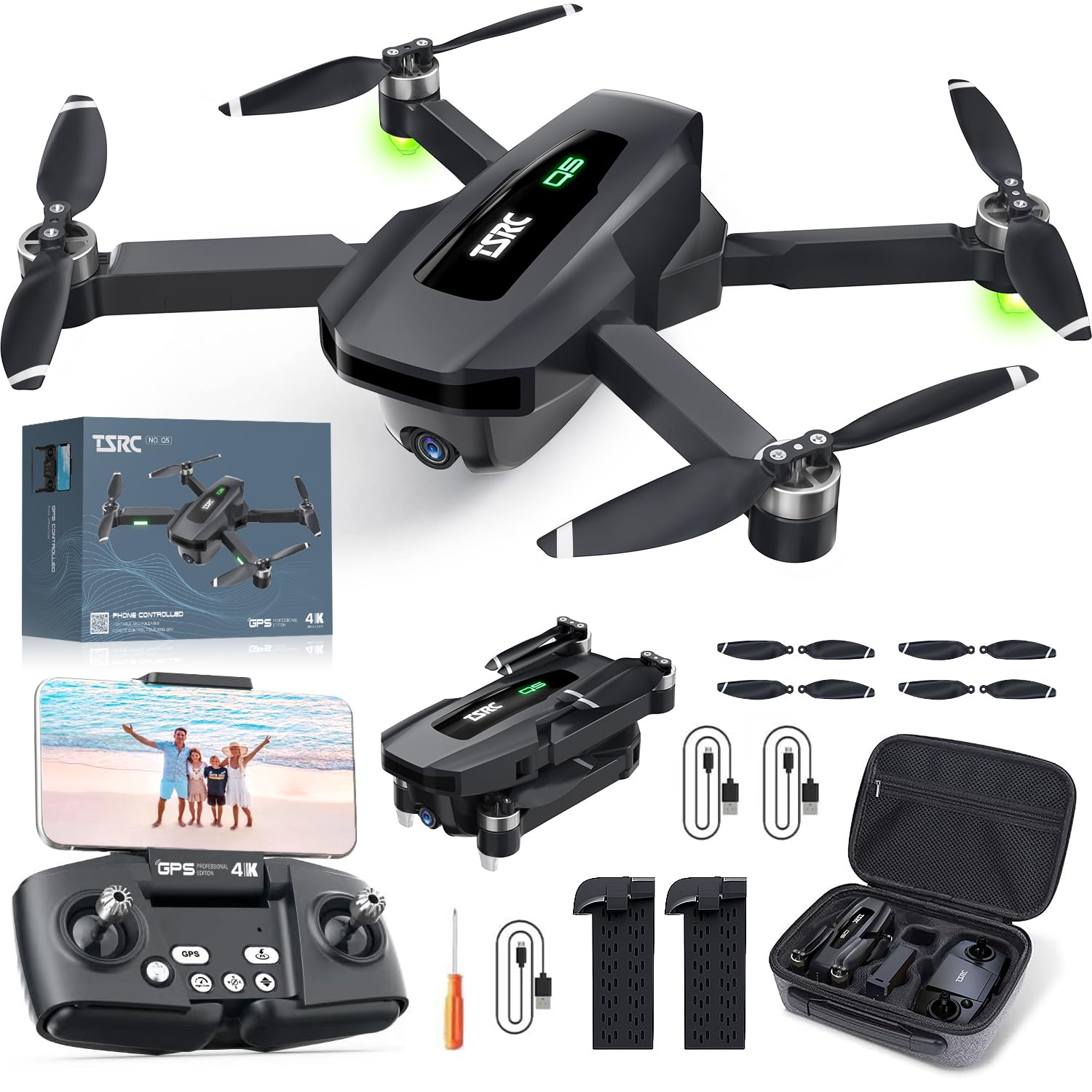 TENSSENX GPS Drone with 4K Camera for Adults - TSRC Q5 RC Quadcopter with Auto Return, Follow Me, Brushless Motor, Long Flight Time (52 Mins), Christmas Gifts for Drone Enthusiasts - Perfect for Aerial Photography, Travel Adventures, and Outdoor Exploration