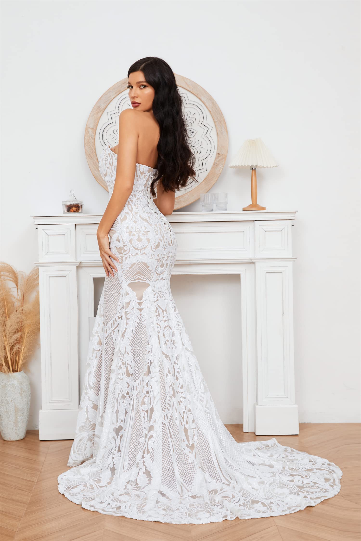 Elegant Strapless Sweetheart Neckline Sequin Mermaid Evening Dress for Wedding, Prom, and Special Occasions - Perfect for Brides, Bridesmaids, and Formal Events