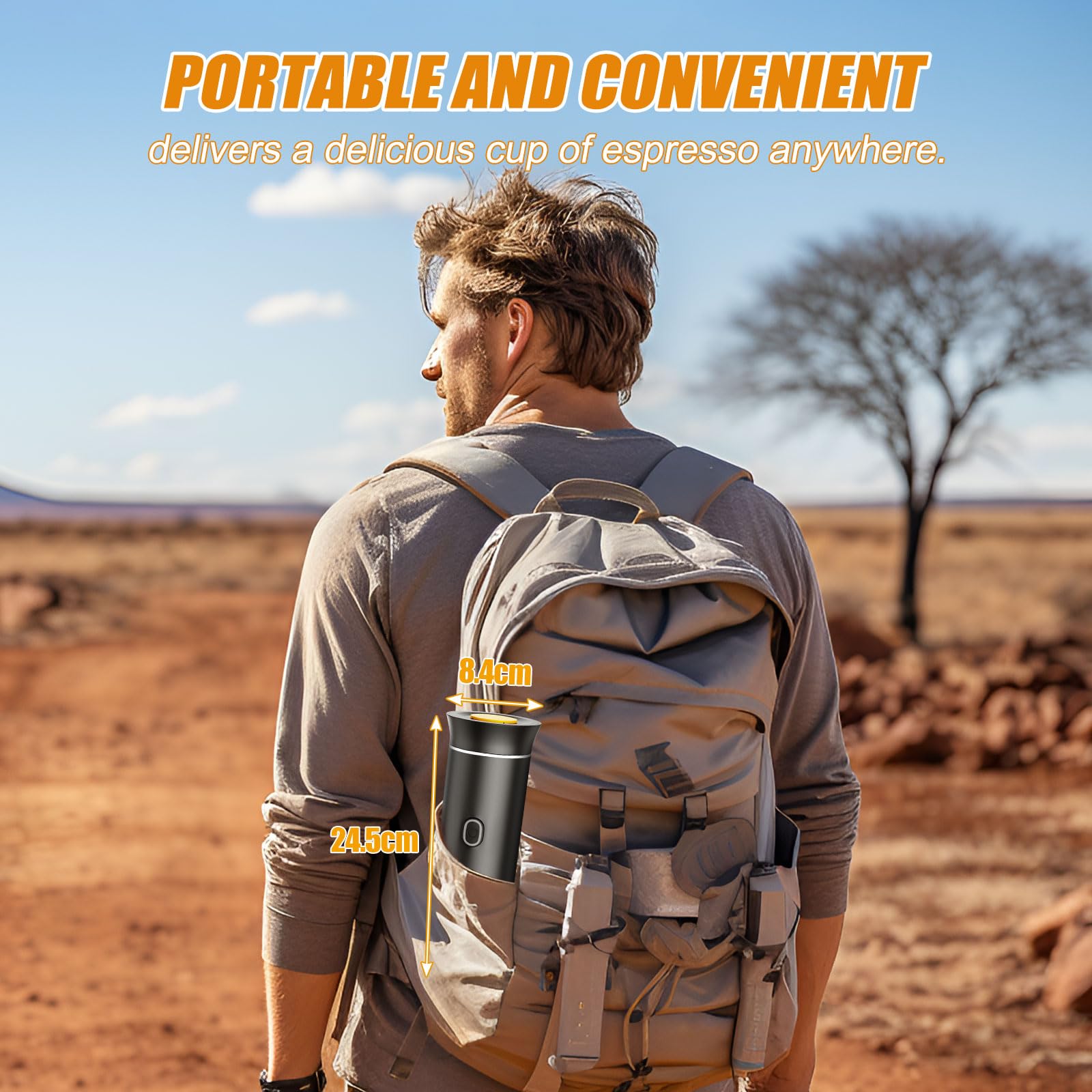 Portable Electric Espresso Maker - 20 Bar Mini Travel Coffee Machine with USB-C Charging | 3-in-1 Self-Heating Car Coffee Maker for Ground Coffee & Capsules (NS&DG Compatible) | Perfect for Office, Camping, RV & Travel Use