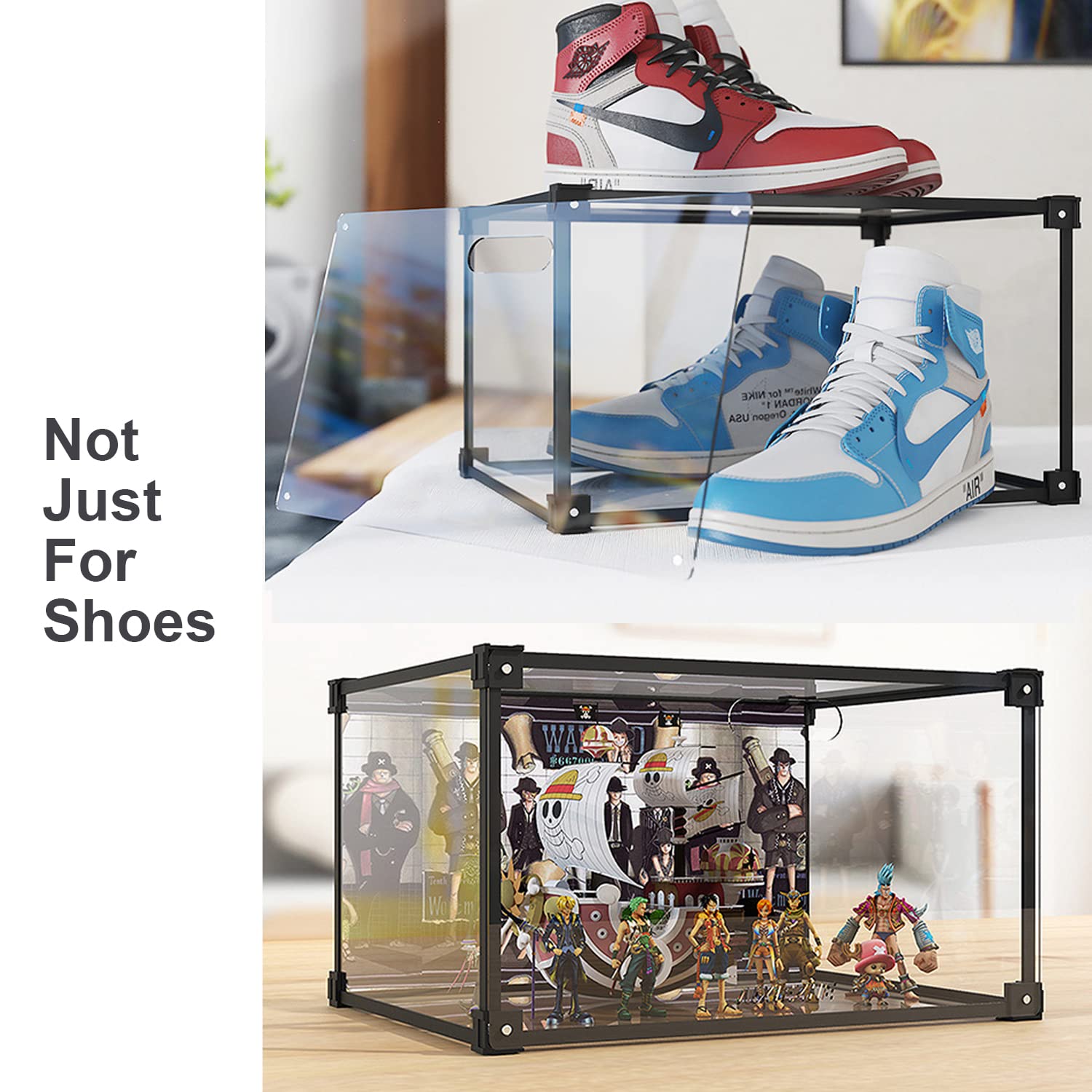 Clear Plastic Shoe Storage Box Organizer - 16-Piece Set with Magnetic Side Opening (Black) | Perfect for Closet Organization, Sneaker Display, and Home Storage Solutions