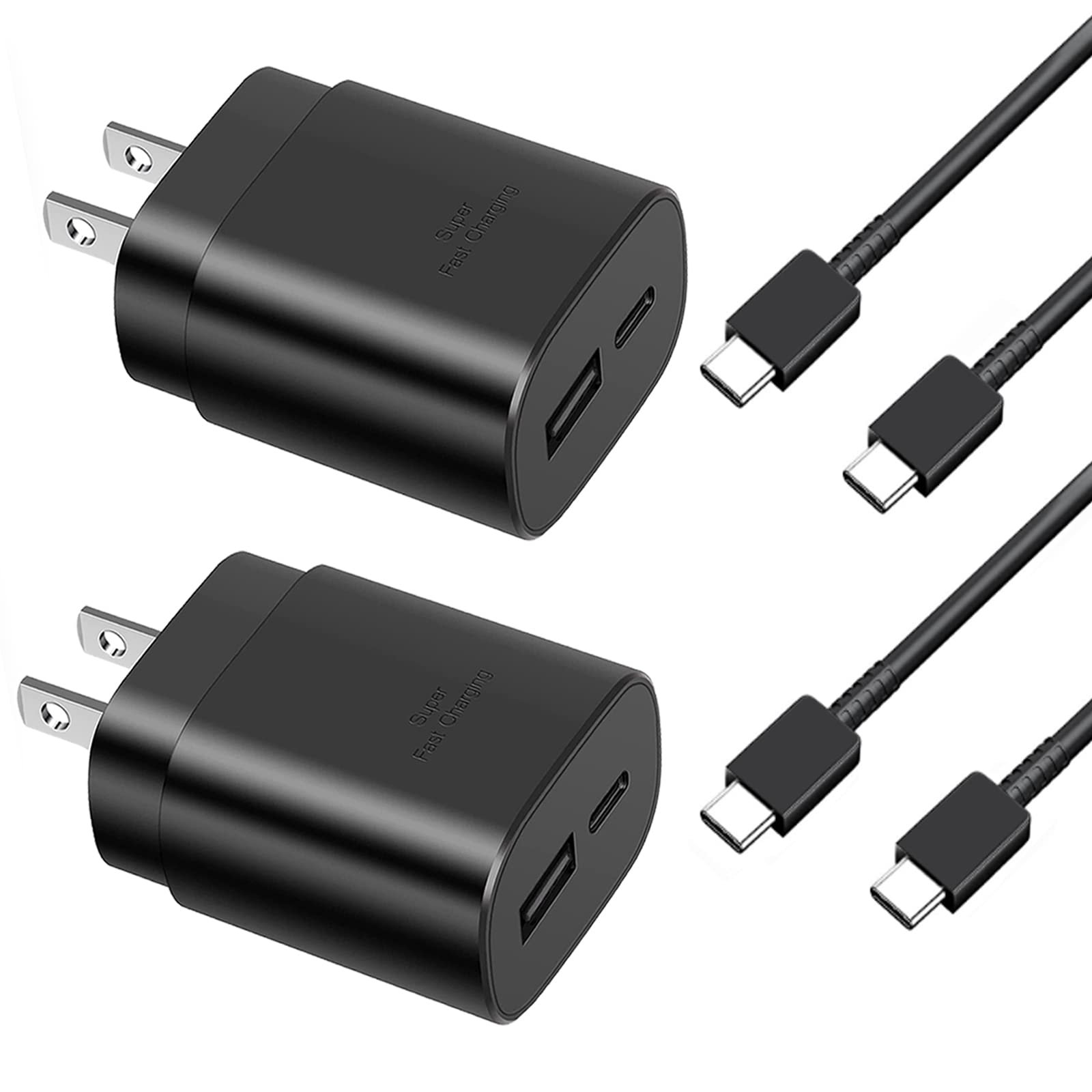25W USB-C Fast Charger with 6.6Ft Cable - 2 Pack, Compatible with Samsung Galaxy S22/S21/S20/Note 20/10 Series - Quick Charge for Phones, Tablets & More - Perfect for Home, Office & Travel Use