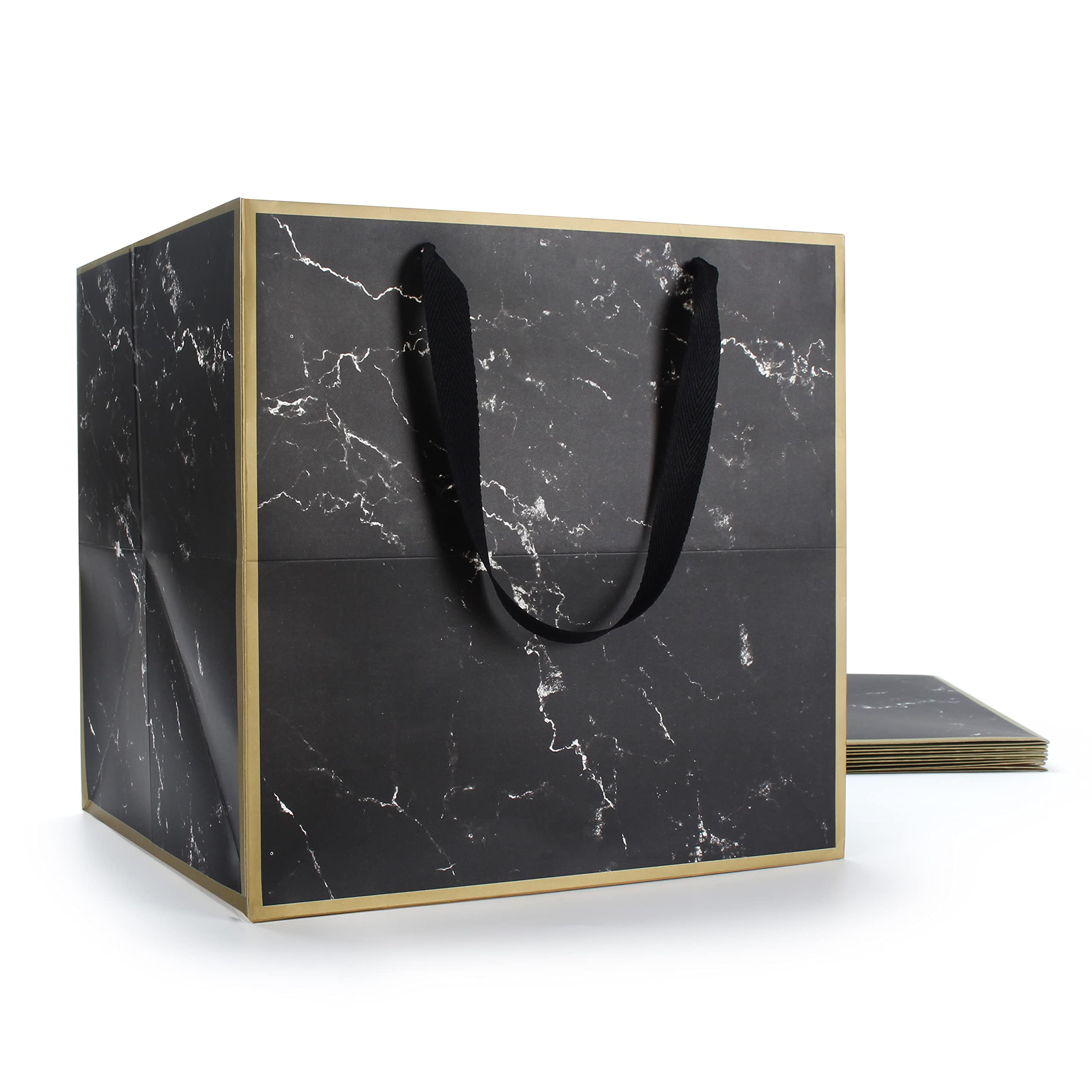 YACEYACE 5Pcs Extra Large Black Gift Bags with Handles - 11.8x11.8x11.8 Inches Jumbo Square Paper Gift Bags for Parties, Weddings, Birthdays & Holiday Presents