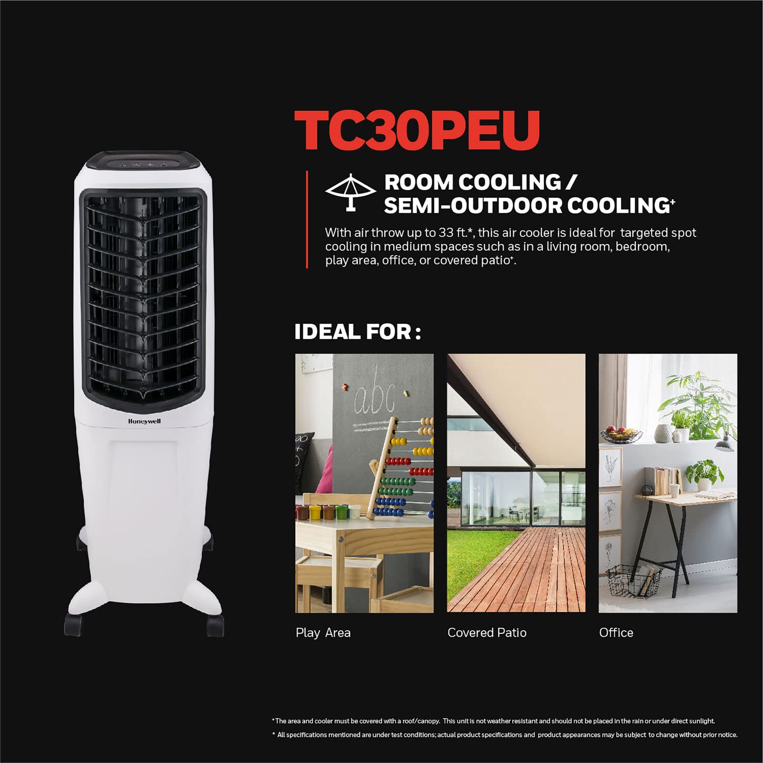 Honeywell 470 CFM Indoor Portable Evaporative Air Cooler with Fan & Humidifier - 115V Cooling for Rooms up to 280 Sq.Ft - Remote Control - Perfect for Living Room, Bedroom, Office, Basement & Play Area - Stay Cool in Summer Heat