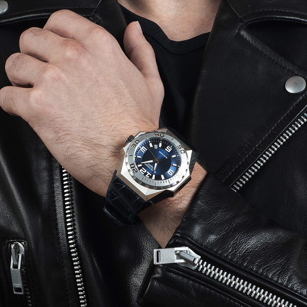 REEF TIGER Men's Automatic Dive Watch - Stainless Steel Military Timepiece with Leather Strap (Model RGA6903) | Perfect for Scuba Diving, Outdoor Adventures & Everyday Wear