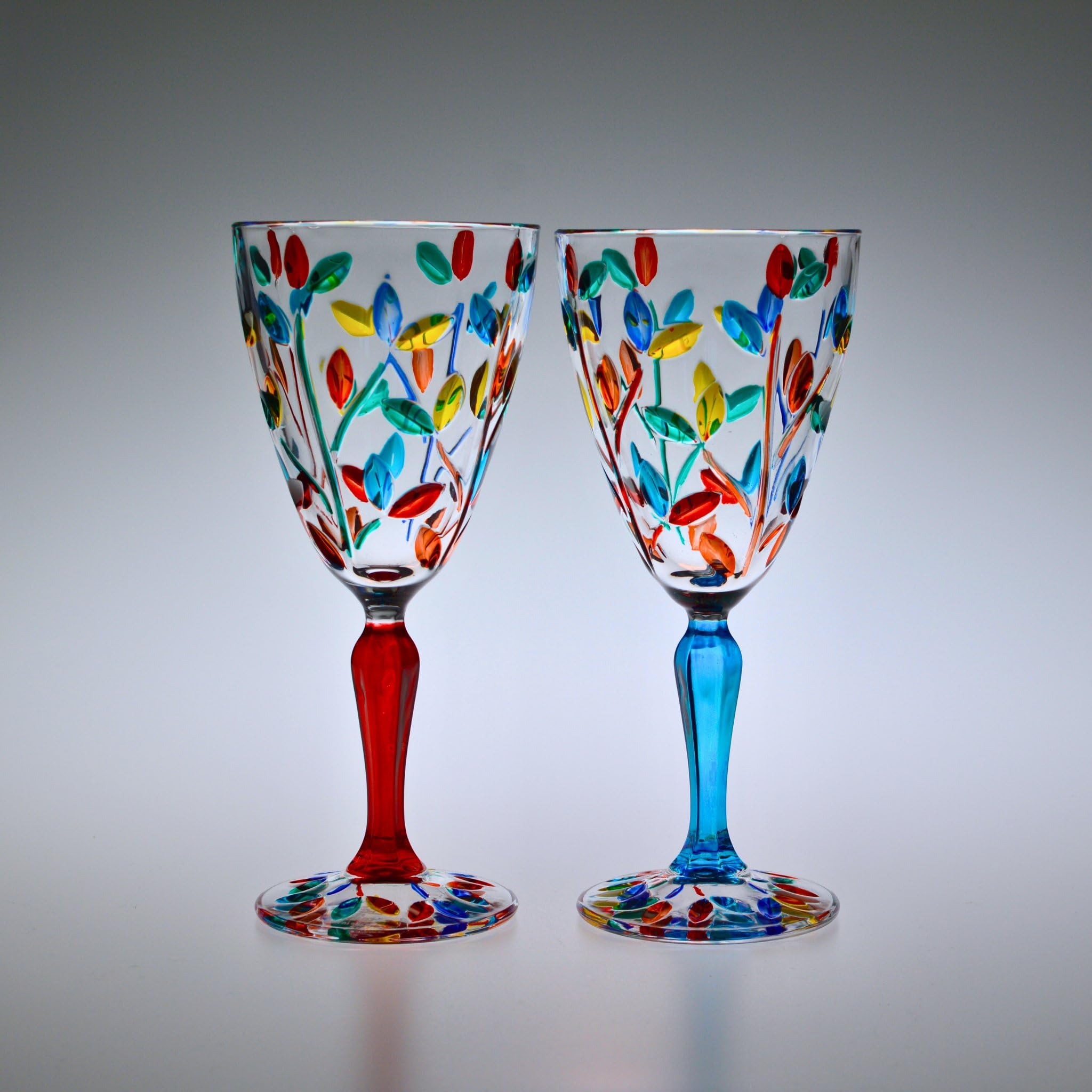 Italian Crystal Red Wine Glasses Set of 2 - 8 oz Hand-Painted Tree of Life Design - Modern Stemware Made in Italy - Perfect for Dinner Parties, Weddings & Gift Giving