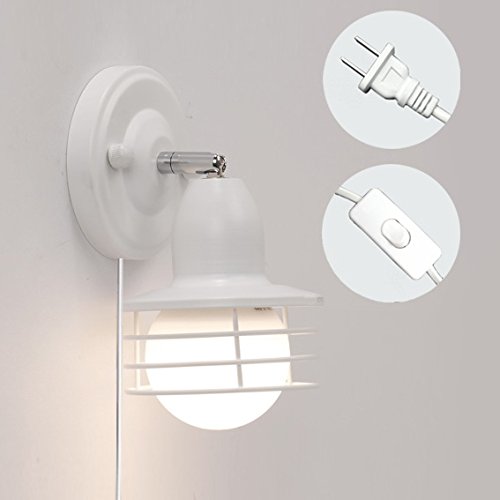 1-Light Iron Cage Wall Sconce - Minimalist Plug-in Bedside Lamp with UL Listed Plug, Simple Industrial Style (Bulbs Not Included) - Perfect for Bedroom, Living Room, Hallway & Dorm Decor