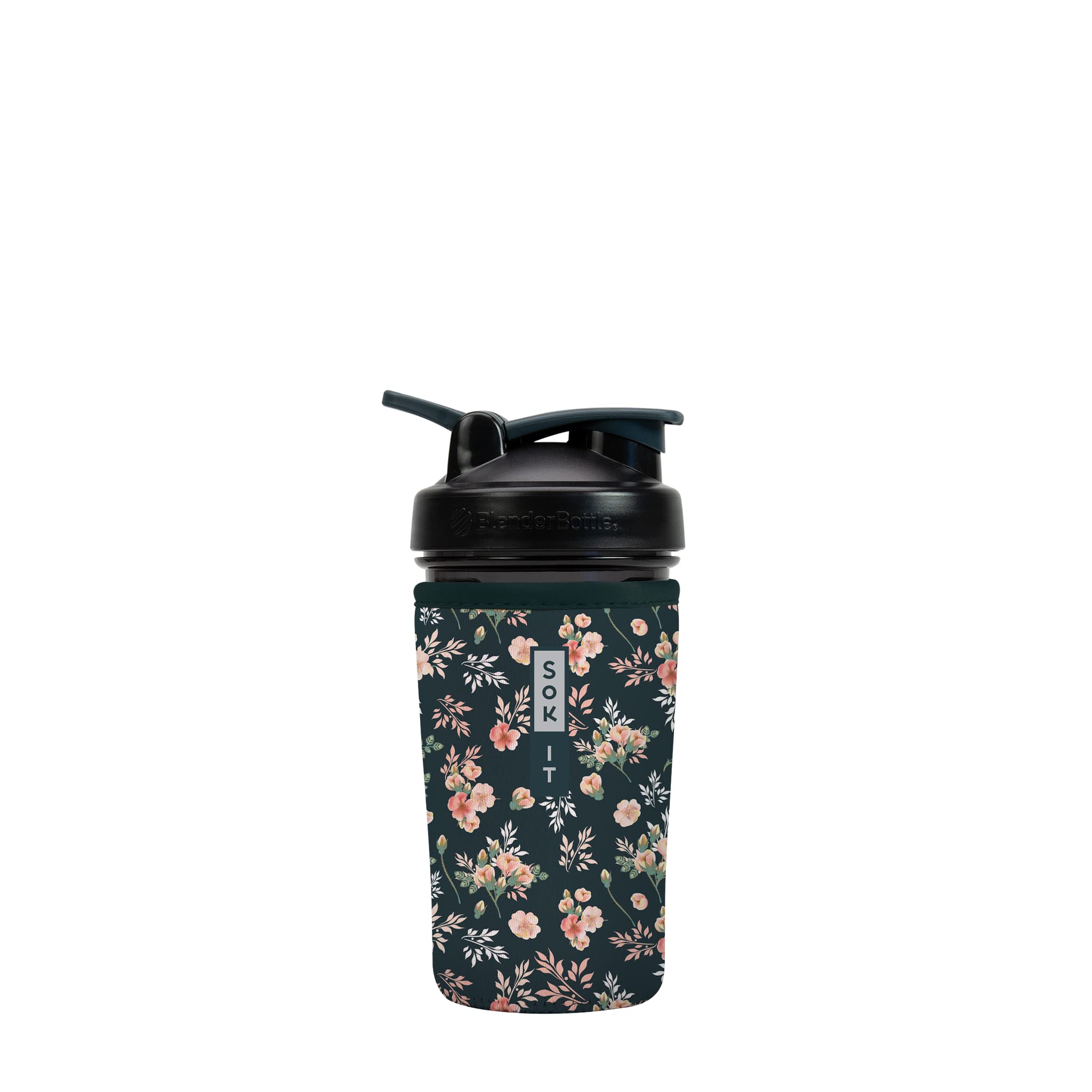 Insulated Neoprene Protein Shaker Bottle Cover - Fits 24oz Blenders, Leak-Proof & Sweat-Free Design (Grey Rose) - Perfect for Gym, Workout & Travel