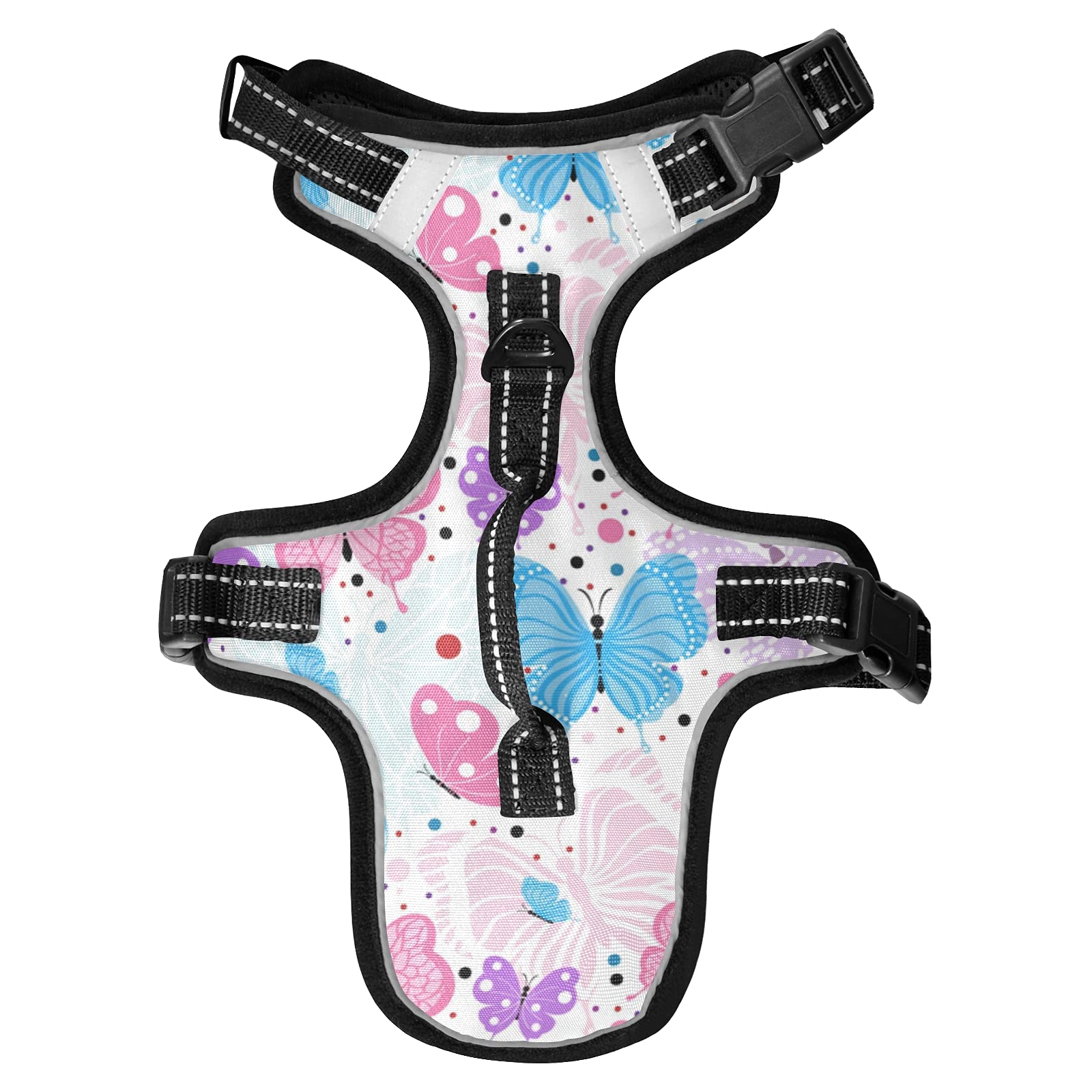 Colorful Butterfly Dog Harness with Leash - Adjustable Soft Padded Pet Vest, Reflective No-Choke Oxford Harness with Control Handle for Small Dogs - Perfect for Walking, Training & Outdoor Adventures