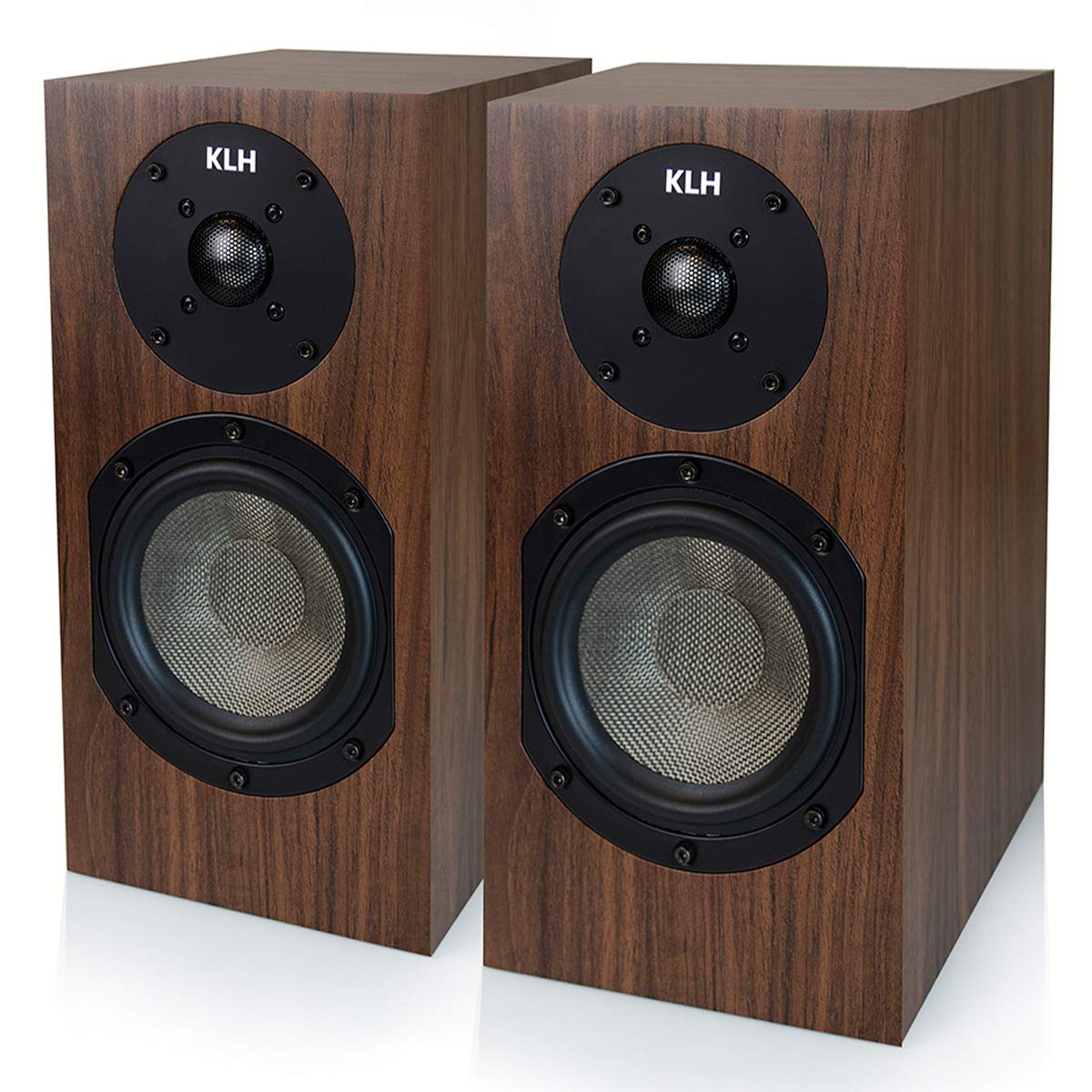 KLH Albany II 2-Way Bookshelf Speakers - Premium Studio Music & High Performance Home Theater | Hi-Res Surround Sound with Deep Bass Port | Detachable Magnetic Grille | European Walnut Finish (Pair) - Ideal for Living Room, Bedroom & Home Office