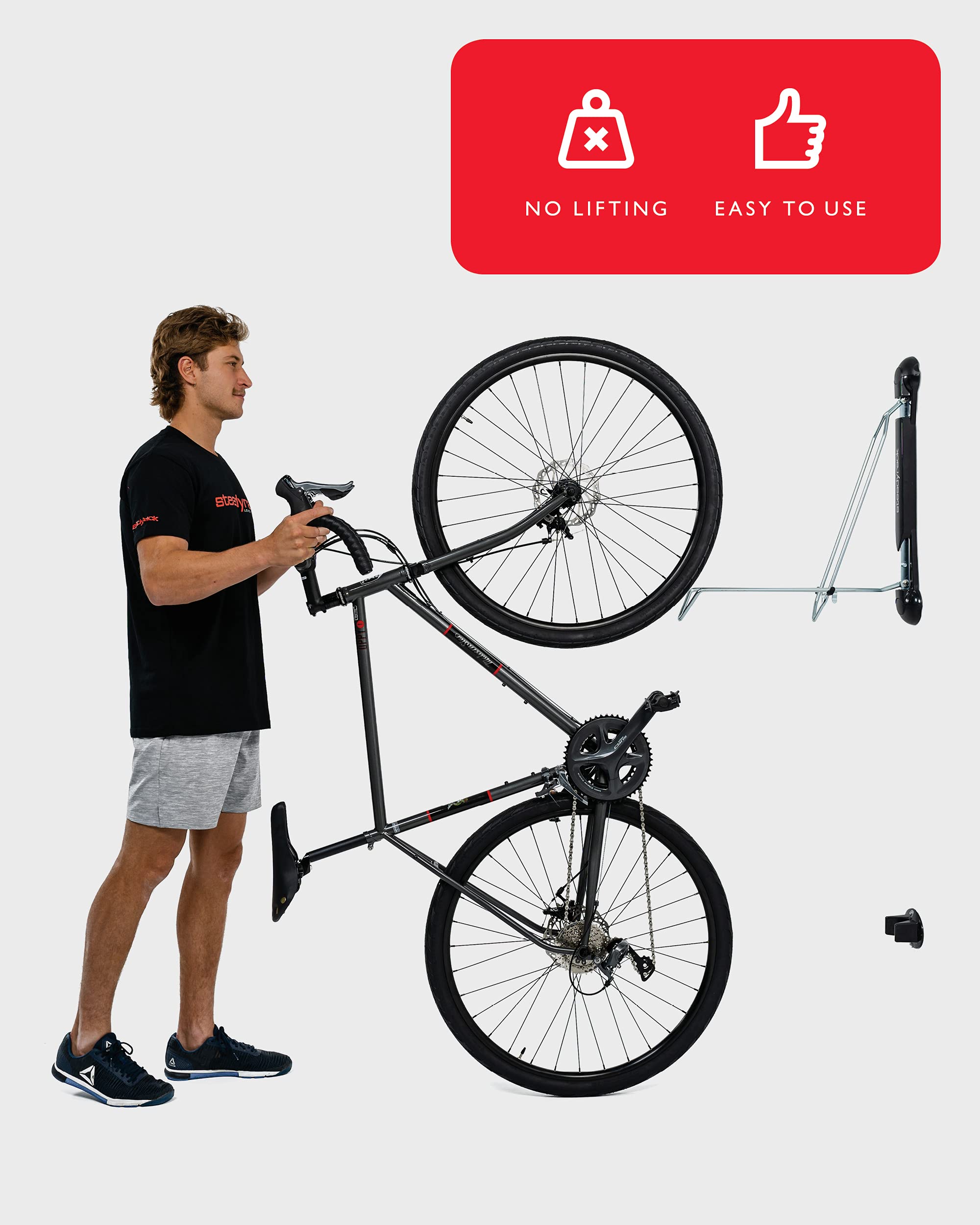 Steadyrack Bike Racks - Classic Wall Mounted Bike Storage Rack for Home, Garage & Bike Park - Space Saving Bike Holder - 2 Pack - Perfect for Small Spaces & Organized Bike Storage