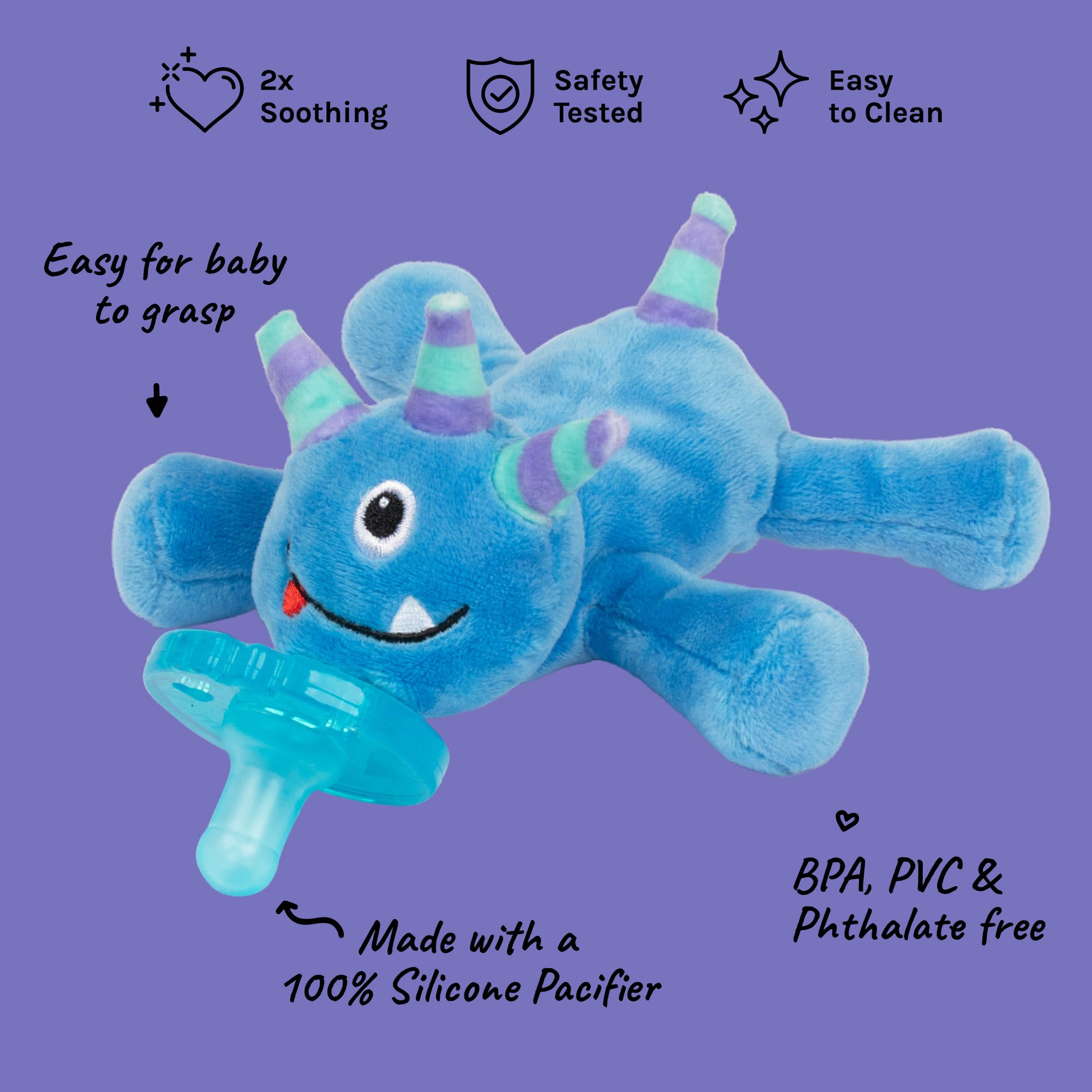 WubbaNub Infant Pacifier with Plush Stuffed Animal - Soothing Baby Pacifier for Newborns & Infants (Blue Monster) - Perfect for Sleep, Travel & Comfort