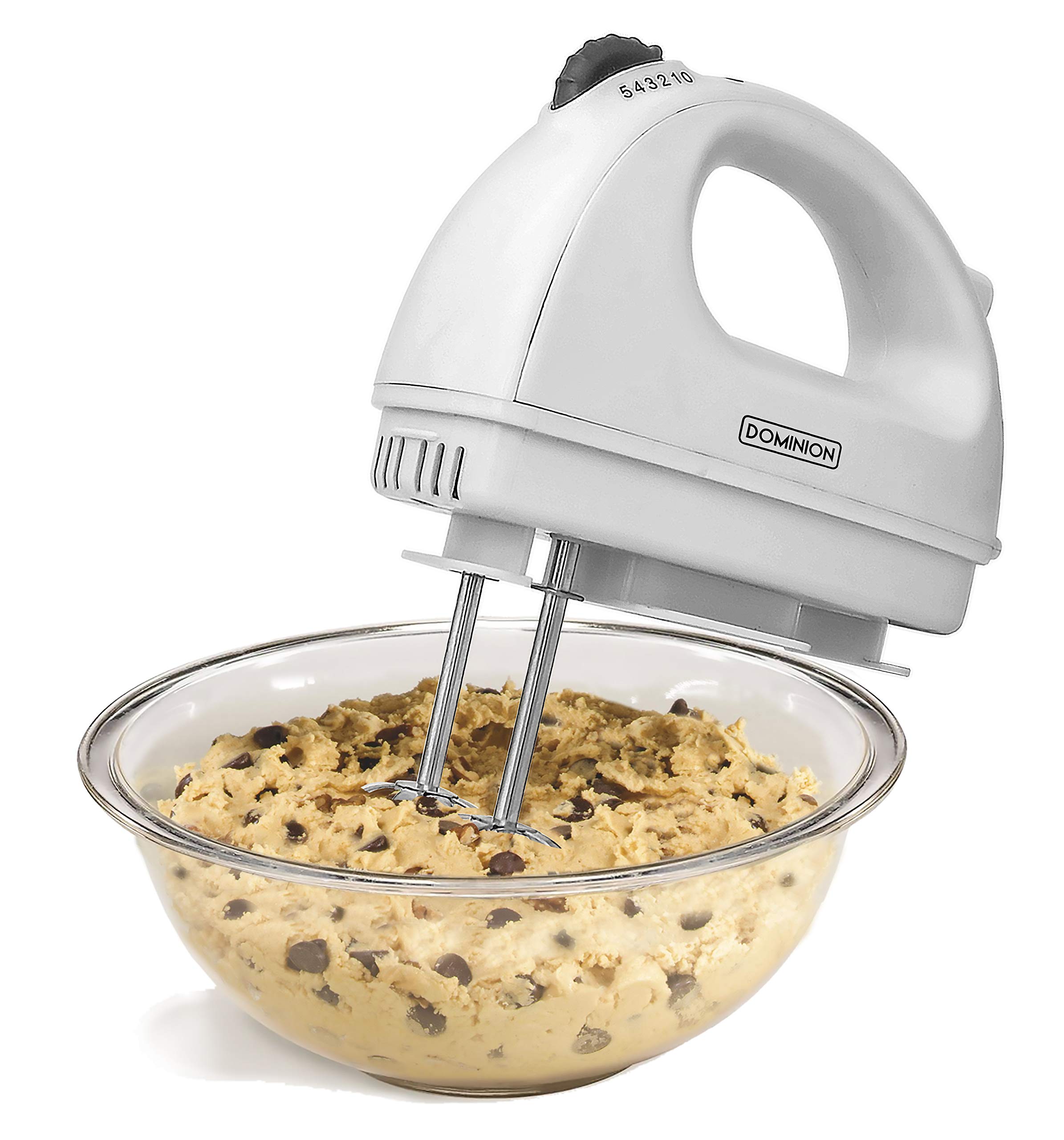 **Dominion Electric Hand Mixer - 5 Speed Handheld Mixer with Snap-On Storage Case & 2 Stainless Steel Beaters - Perfect for Baking Cookies, Cakes, Dough & Batters - Cool Touch Handle, White - Ideal for Home Kitchen & Professional Baking**