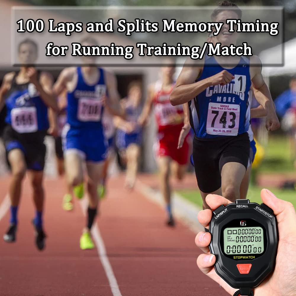 Digital Sports Stopwatch Timer - 100 Lap/Split Memory, Large LCD Display, Waterproof & Shockproof with On/Off Mute Function - Ideal for Swimming, Running, Sports Training & Coaching - Perfect for Track Meets, Gym Workouts & Outdoor Activities