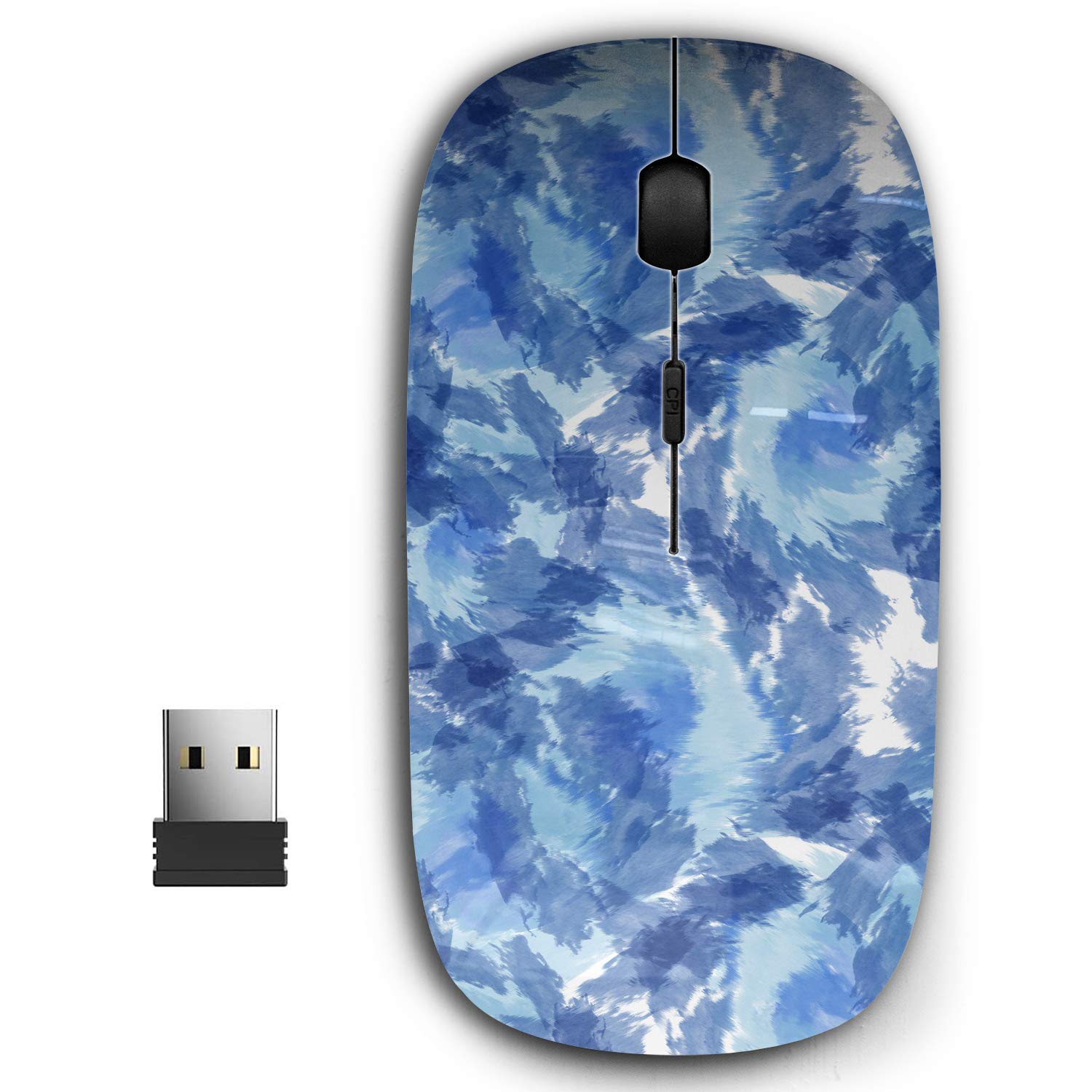 2.4G Ergonomic Wireless Mouse with Nano Receiver for PC, Laptop, Computer, Notebook - Tiedye Indigo Design for Home, Office, and Travel Use