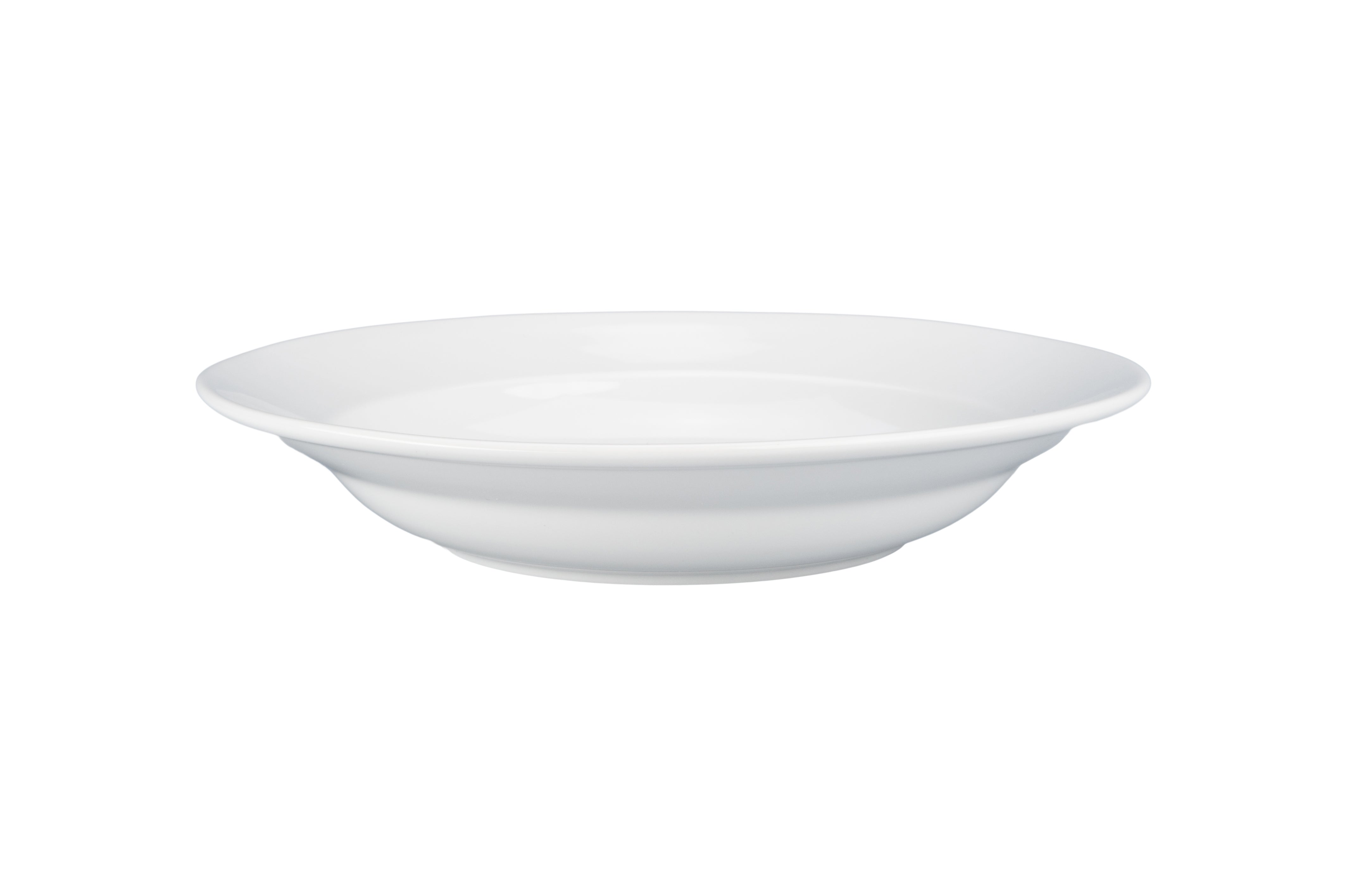 Elegant White Porcelain Bistro Rim Soup Bowl - 9.5 Inch Classic Dinnerware for Restaurants, Cafes & Home Dining - Perfect for Soups, Salads, Pasta & Desserts