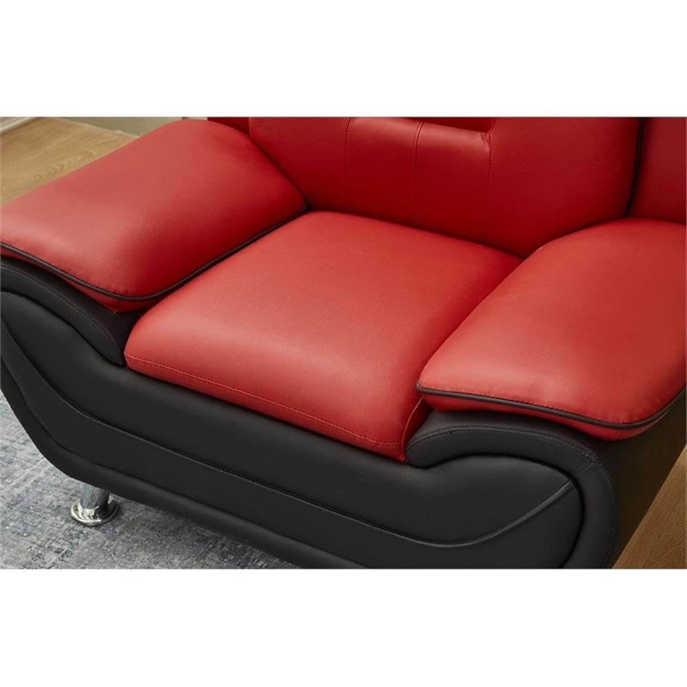 Montac Modern Living Room Chair - Black/Red Accent Upholstered Armchair for Home Office, Lounge & Reading Nook - Comfortable Seating Furniture for Small Spaces