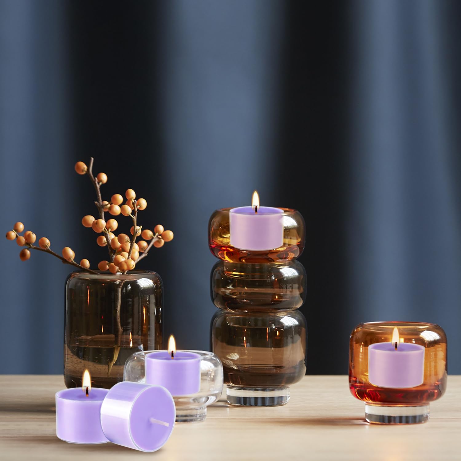 50 Pack Bulk Lavender Scented Tealight Candles - Purple Wax Votive Candles in Clear Cups, 8 Hour Burn Time for Relaxation, Weddings, Birthday Parties, Home Decor & Aromatherapy