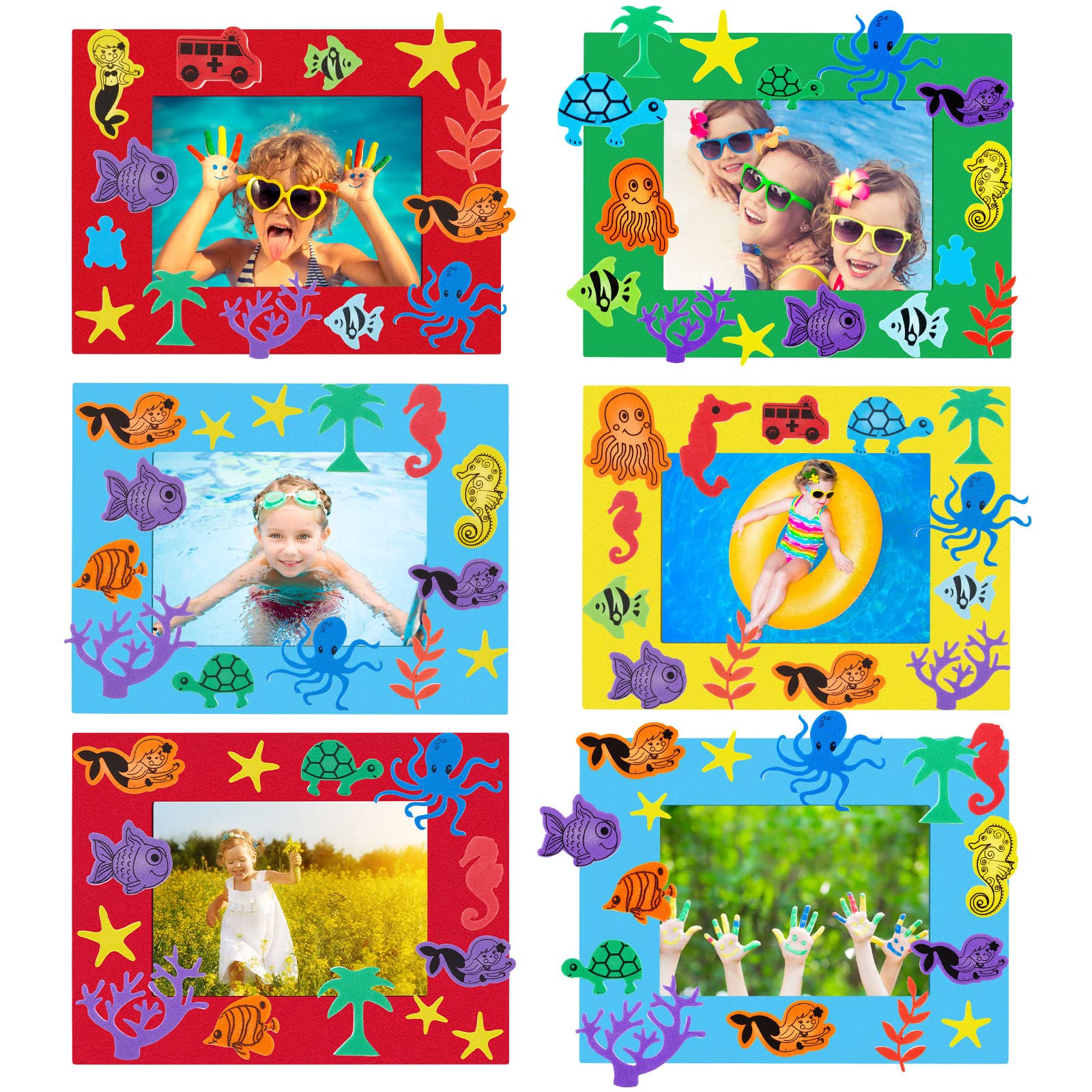 Summer Foam Picture Frame Craft Kits for Kids - DIY Paper Frame Art with 246 Sea Animal Foam Stickers - Creative Classroom Activities, Birthday Party Favors, Summer Camp Projects & Home Decoration