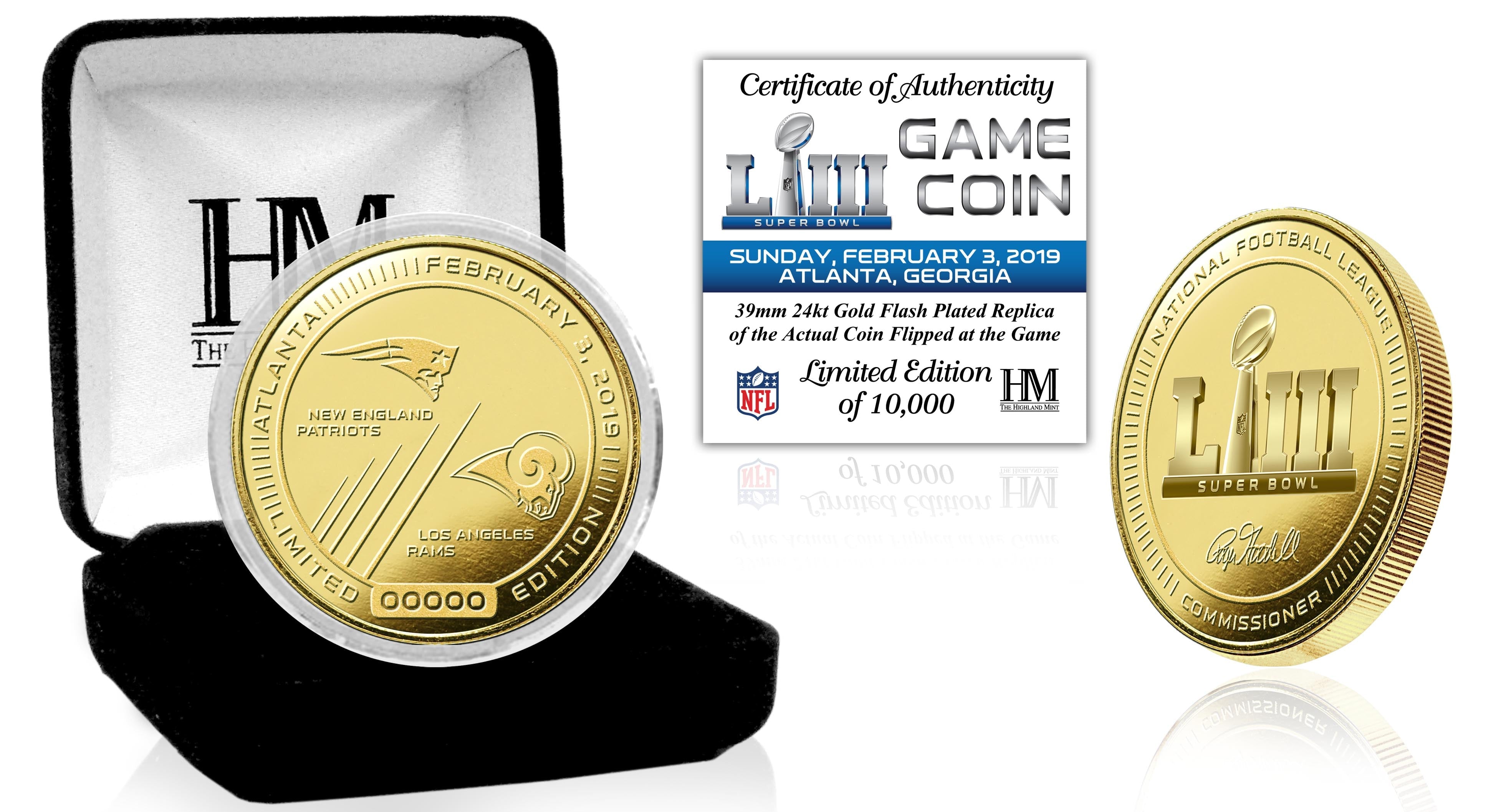 Super Bowl LIII Gold Flip Coin - Official Collectible Commemorative Coin for Football Fans & Collectors - Perfect for Game Day, Sports Memorabilia Displays & Gift Giving