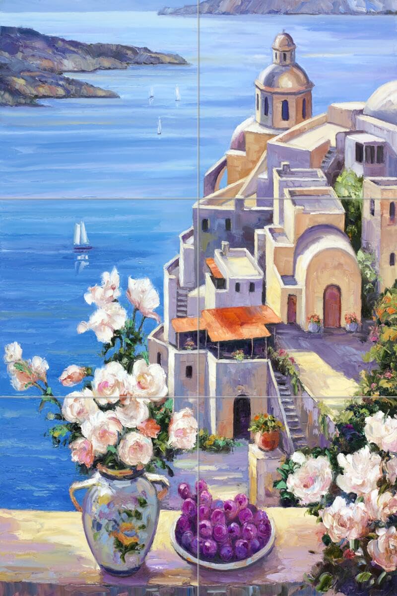 John Zaccheo Mediterranean Rose Ceramic Backsplash Tile Mural - Floral Flower Design for Kitchen & Bathroom Wall Decor - Perfect for Home Renovation and Mediterranean Style Interiors