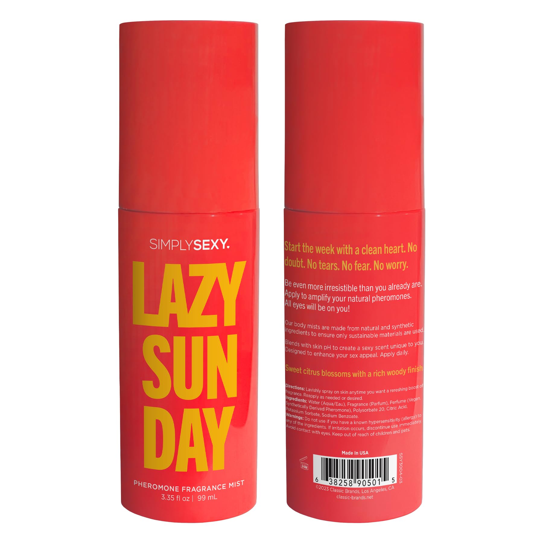 Lazy Sunday Pheromone Body Mist Perfume for Women - Floral Citrus Fragrance with Orange Blossom & Pear Notes - 3.35 fl oz (99 mL) Body Spray - Perfect for Date Nights, Office Wear & Everyday Freshness
