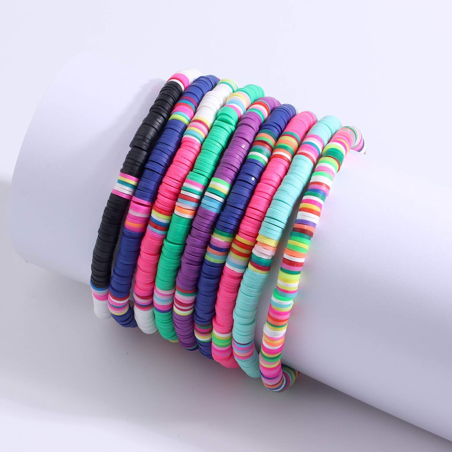 7-8 Pcs Boho Beaded Anklets - Colorful Multilayer Heishi Surfer Bracelets, Handmade Bohemian Stackable Stretch Beaded Anklet Set for Women - Rainbow Foot Jewelry for Summer, Beach, Festival & Boho Fashion Accessories