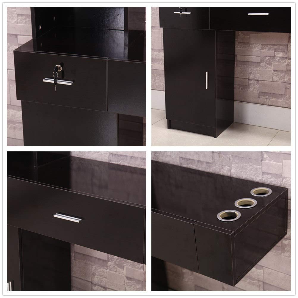 **Wall Mount Barber Station Storage Cabinet - Lockable Drawer with 3 Hair Dryer Holders, Salon Equipment for Hair Styling & Spa (Black) - Perfect for Home & Professional Beauty Salons**
