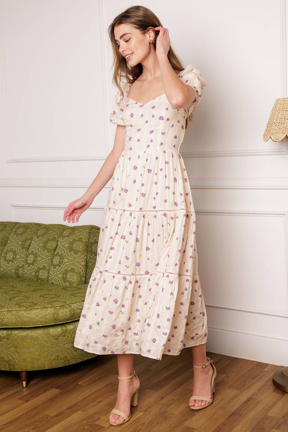 LAVENDER FIELDS Floral Print Midi Dress - Perfect for Summer Weddings, Garden Parties & Boho Chic Outfits