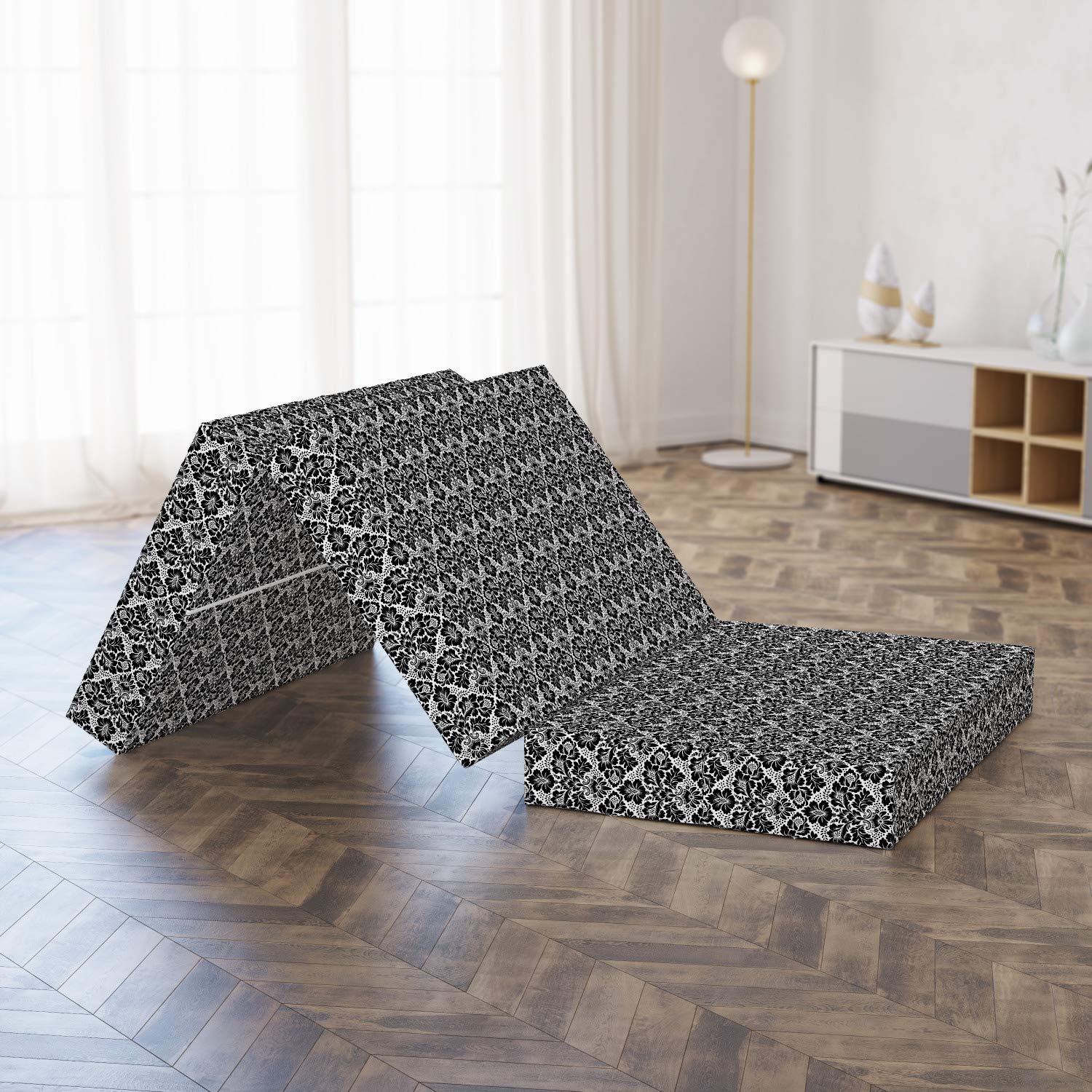Ambesonne Victorian Foldable Mattress - Antique Floral Swirls Design, 74.8