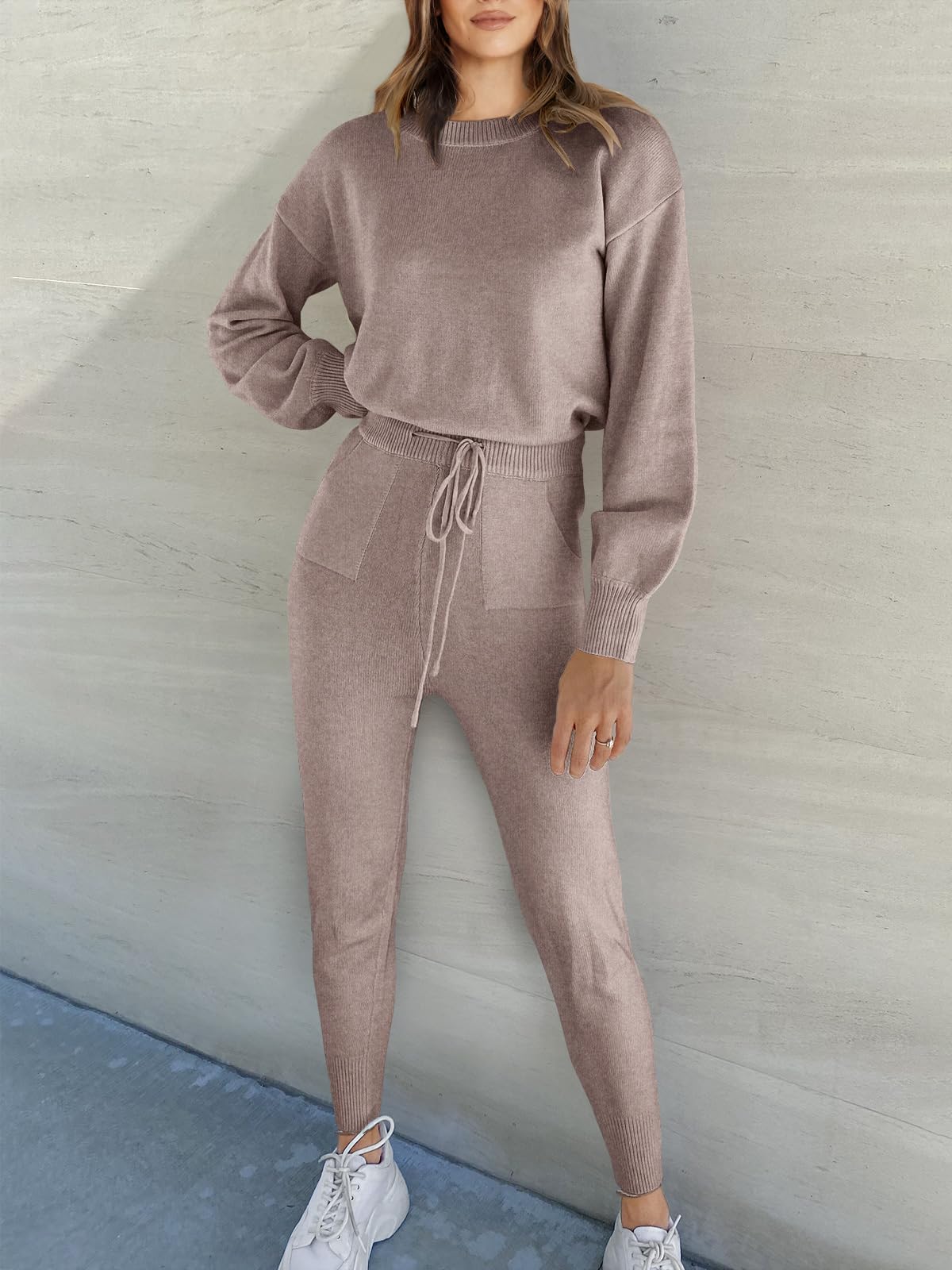 ANRABESS Women's 2 Piece Outfits - Cozy Long Sleeve Sweater & Drawstring Pants Lounge Set for Casual Wear, Home Comfort, and Relaxation