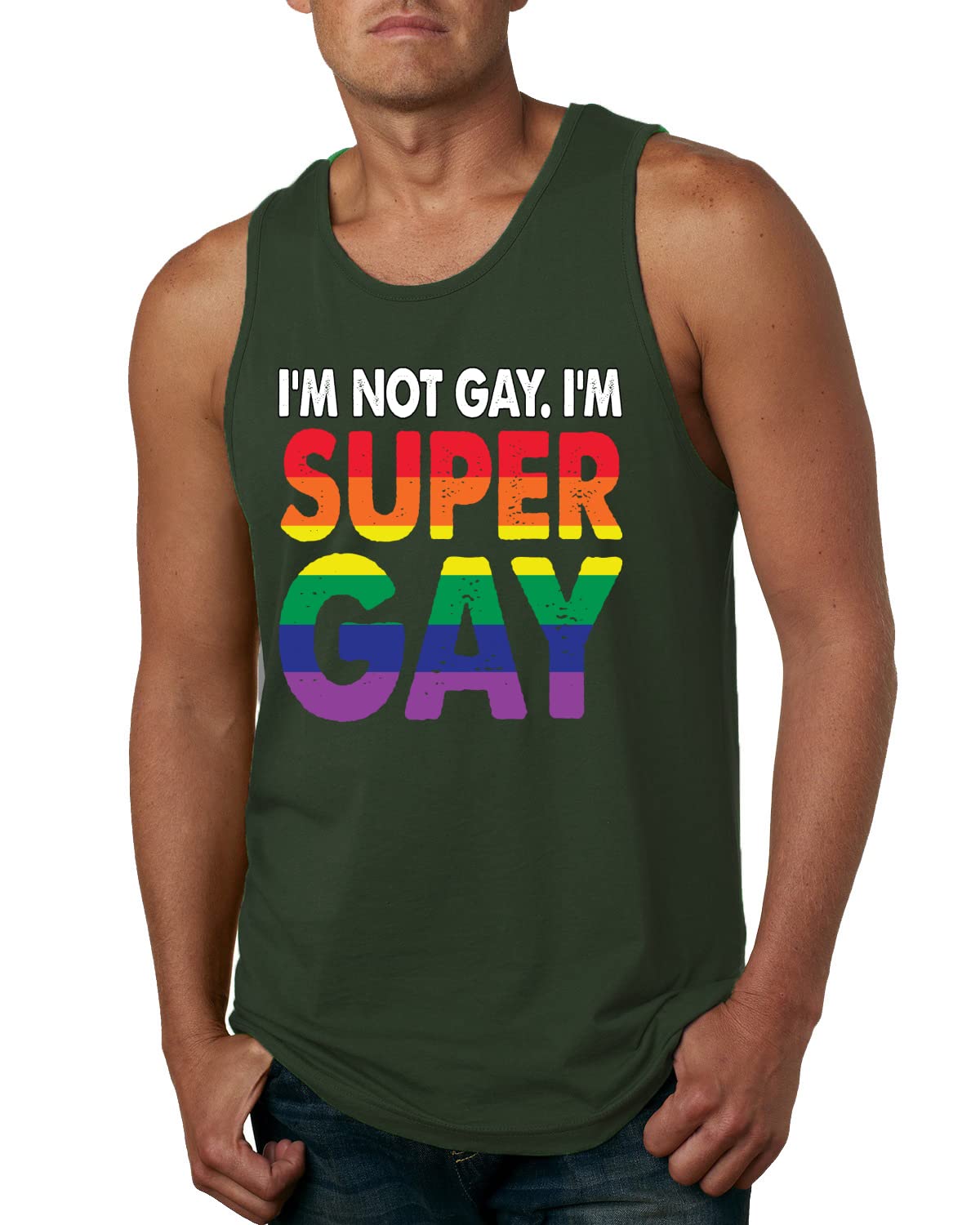 Funny LGBT Pride Graphic Tank Top for Men - 'I'm Not Gay I'm Super Gay' Rainbow Lesbian Design | Perfect for Pride Parades, LGBTQ Events & Casual Wear