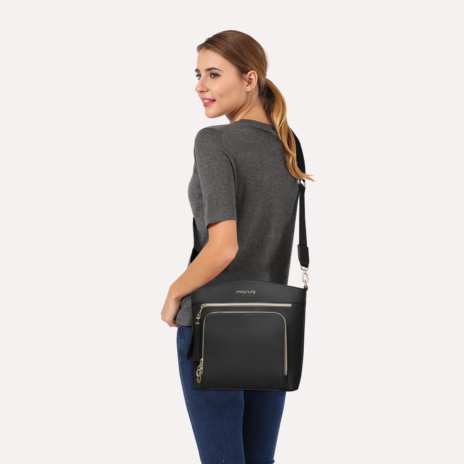 MOSISO Women's Crossbody Bag with Multi Pockets, Card Holder & Tassel - Stylish Shoulder Purse for Daily Use, Travel & Shopping