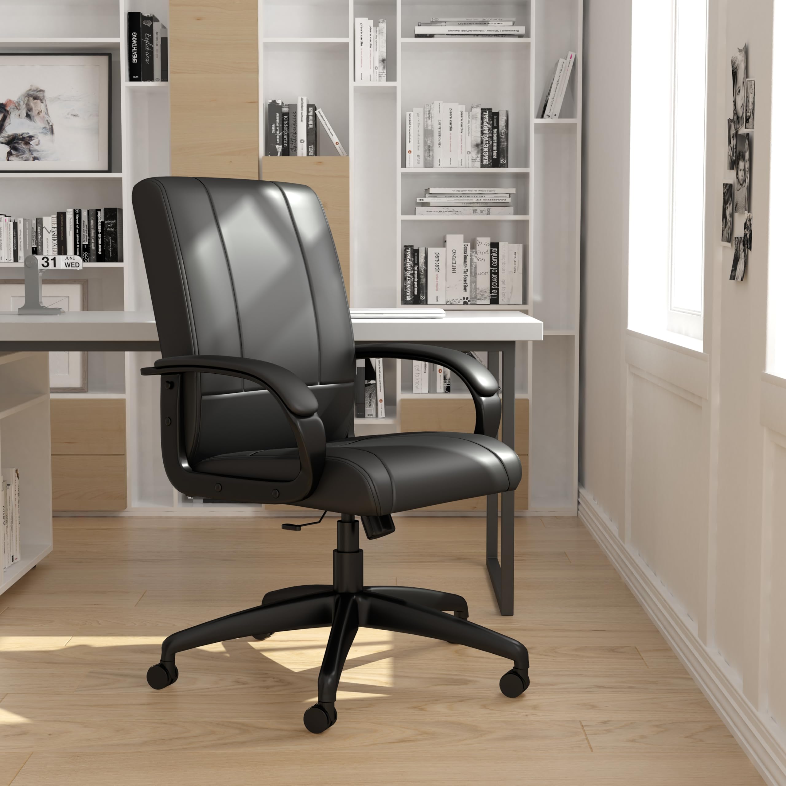 Boss Office Products Caressoft Executive Mid Back Chair - Ergonomic Office Chair in Black for Home & Business Workspaces
