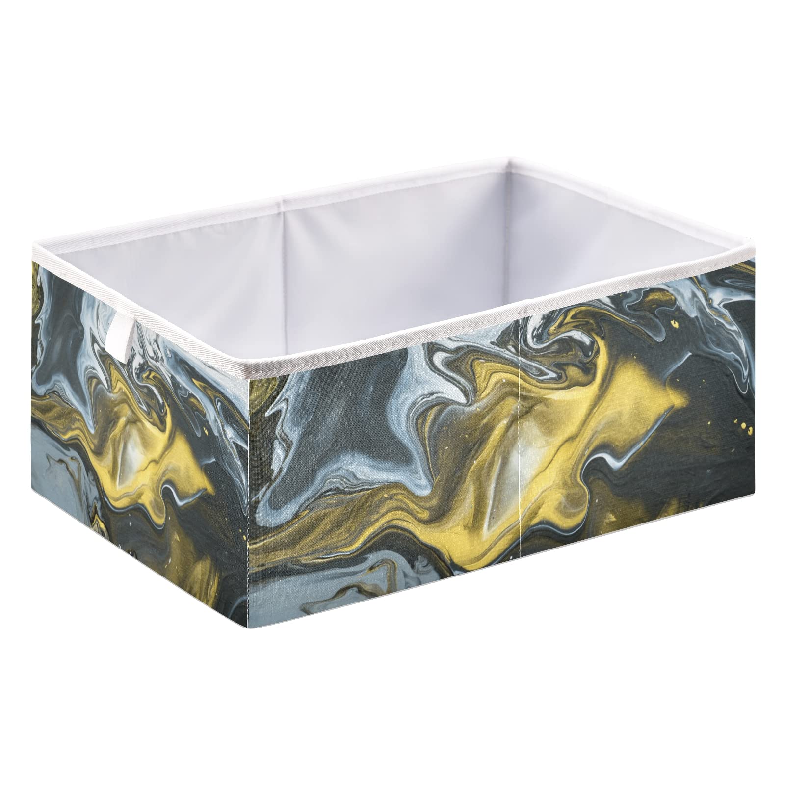 Modern Black Gold Marble Texture Acrylic Painting Square Storage Basket - Foldable Collapsible Organizer Bin for Toys, Clothes, Nursery | Easy Assembly Home Decor & Organization Solution