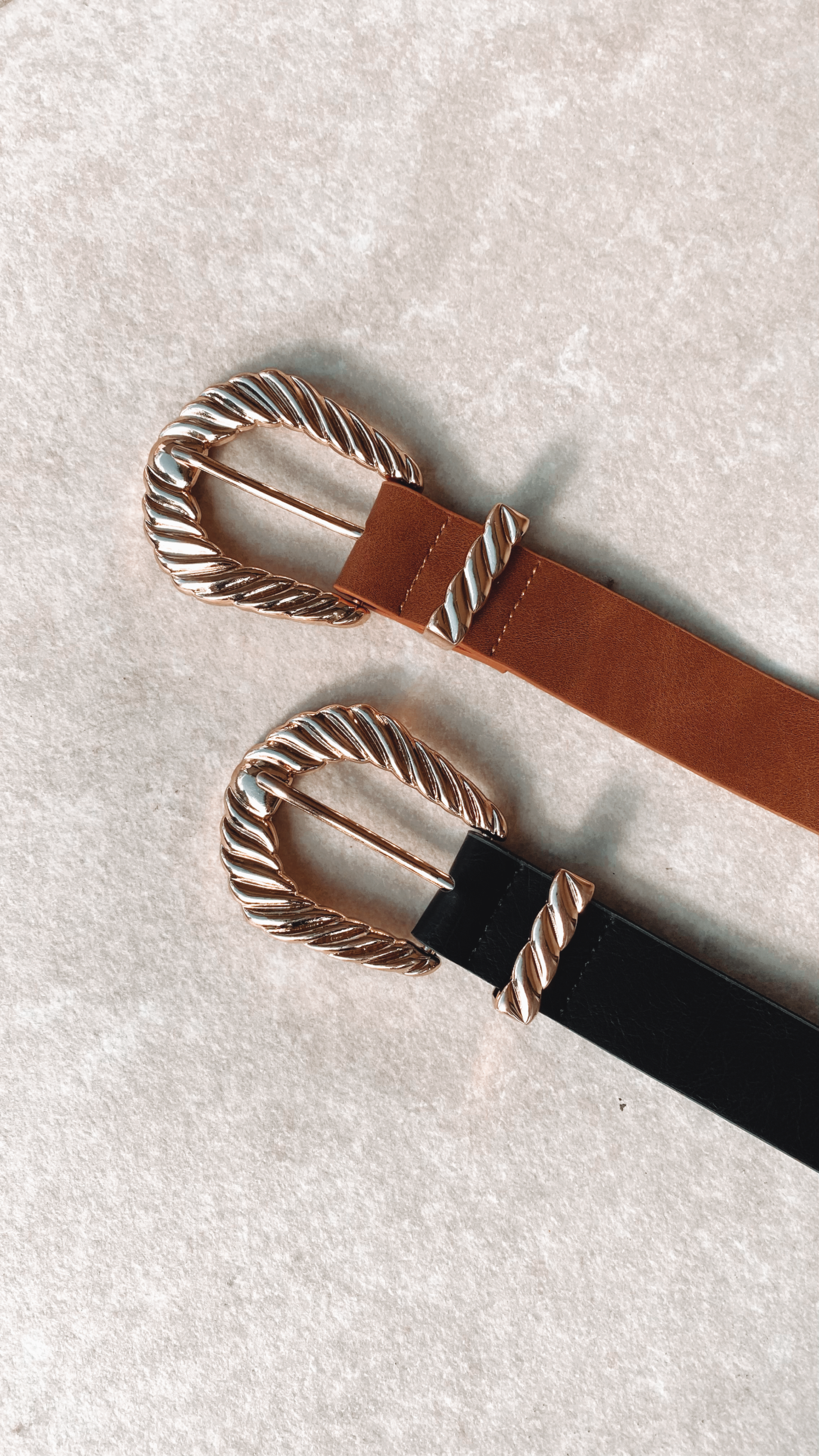 Amelie Twist Buckle Belt for Women - Adjustable Waist Belt in Brown & Gold - Perfect for Jeans, Dresses and Casual Outfits