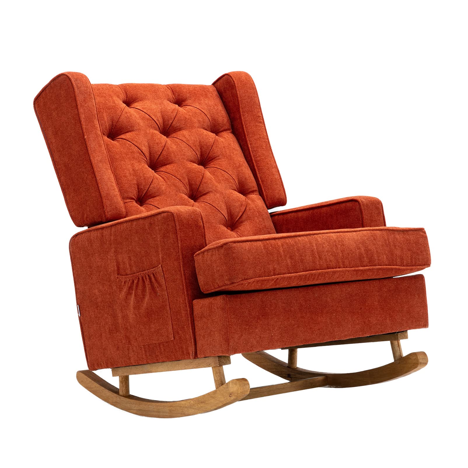 SSLine Upholstered Solid Wood Rocking Chair - Mid-Century Modern Comfortable Nursery Glider Rocker for Living Room, Bedroom & Office - Perfect for Relaxing, Nursing & Reading (Orange)
