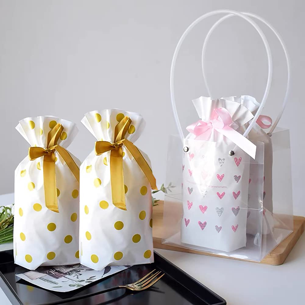 24pcs Enjonar Plastic Drawstring Treat Bags - Gift Favor Candy Goodie Bags for Birthday, Wedding, Baby Shower, Bridal Shower & Holiday Parties - Perfect for Party Favors, Candy Storage & Gift Wrapping