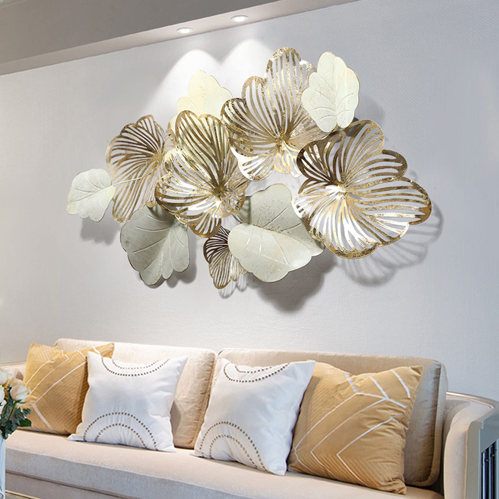 THLabe Luxury Metal Wall Art Decor - Elegant Lotus Leaf Design, 53x29 Inches, Easy to Install for Bedroom, Living Room, Hotel & Office Decoration | Perfect for Home Interior & Commercial Spaces